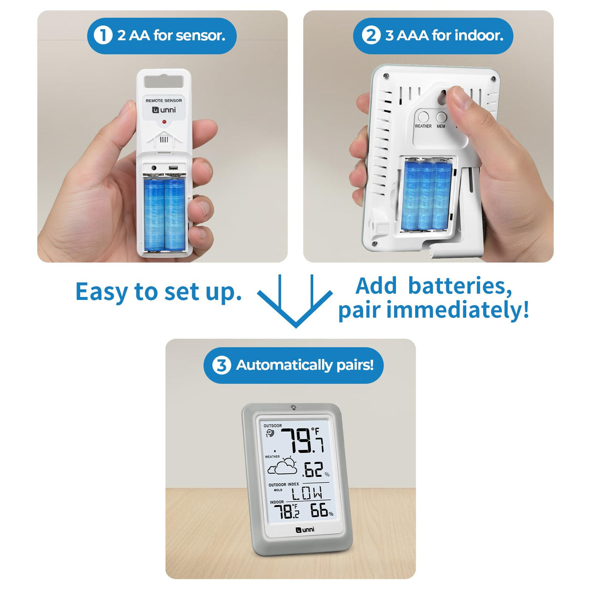 Wireless Indoor Outdoor Thermometer Hygrometer with Remote Sensor