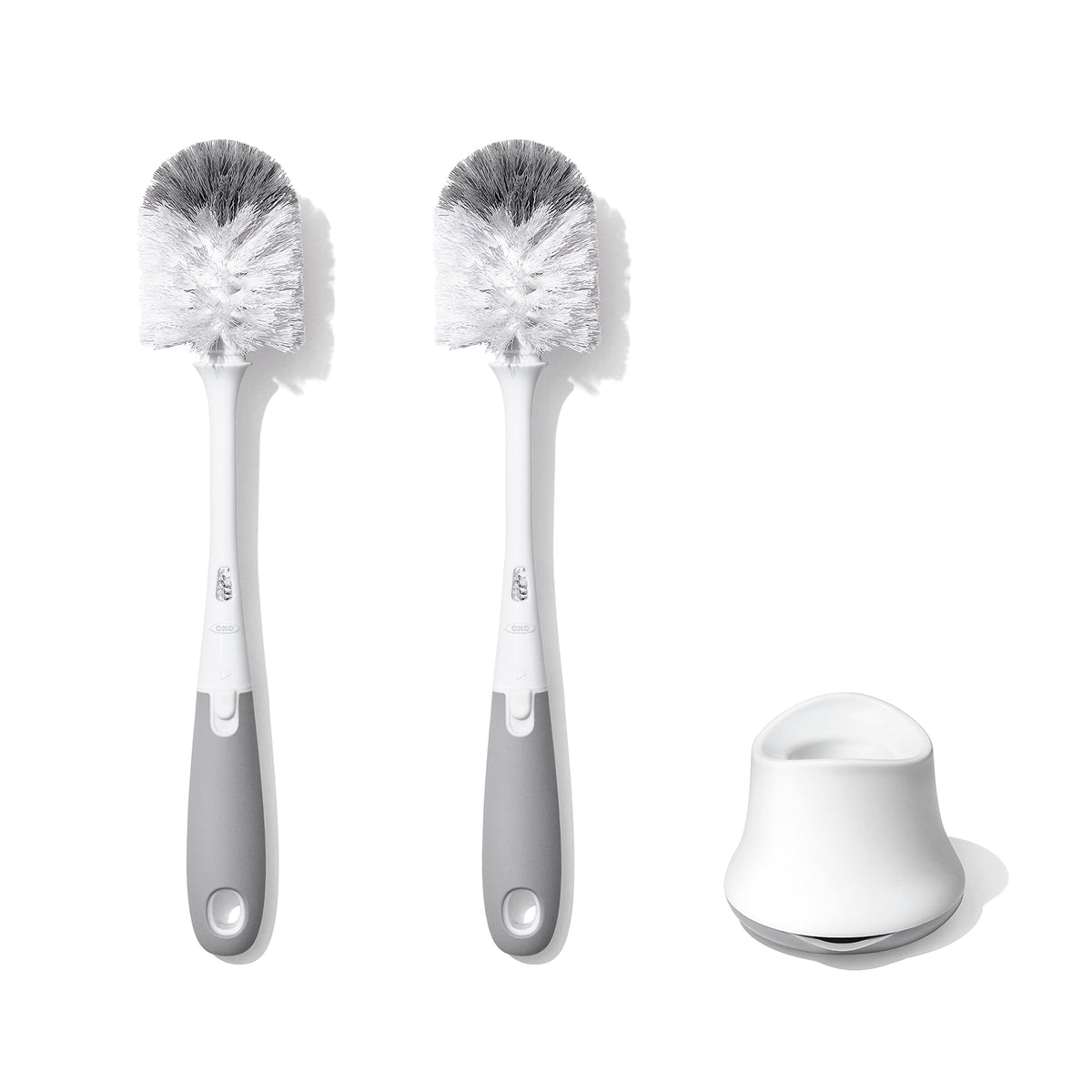 OXO Tot Bottle Brush with Nipple Cleaner & Stand, Grey, 2-Pack