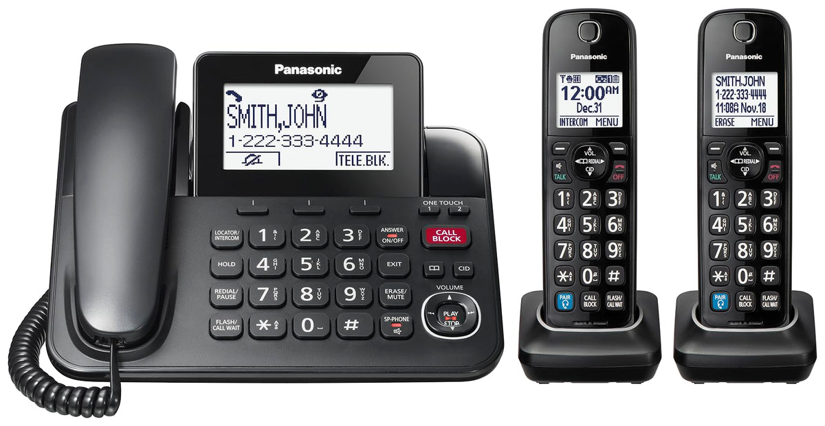 Panasonic KXTGF892B Expandable Corded Phone System, 2 Handsets, Black