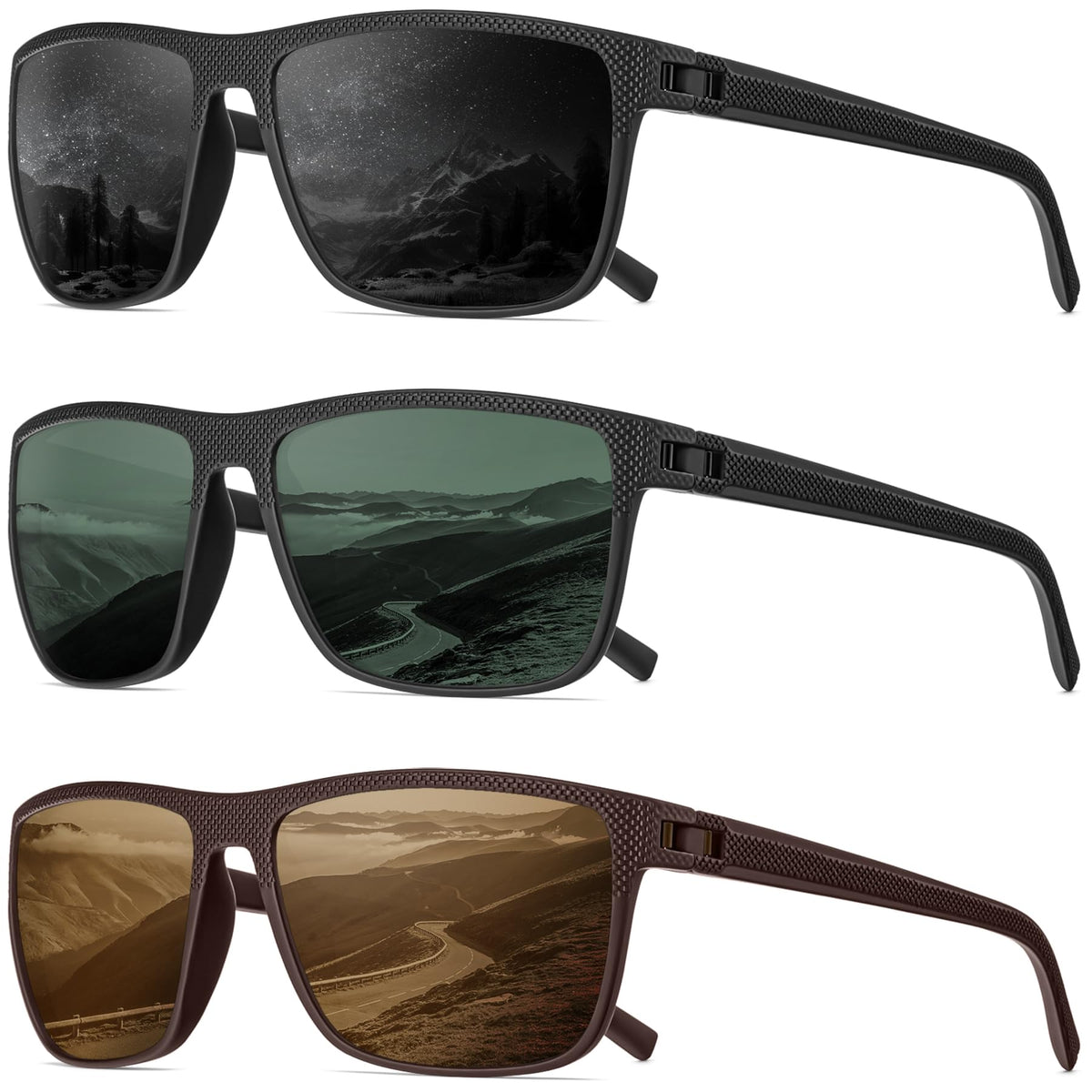 Qally Polarized Sunglasses for Men, Black/Dark Green/Tawny