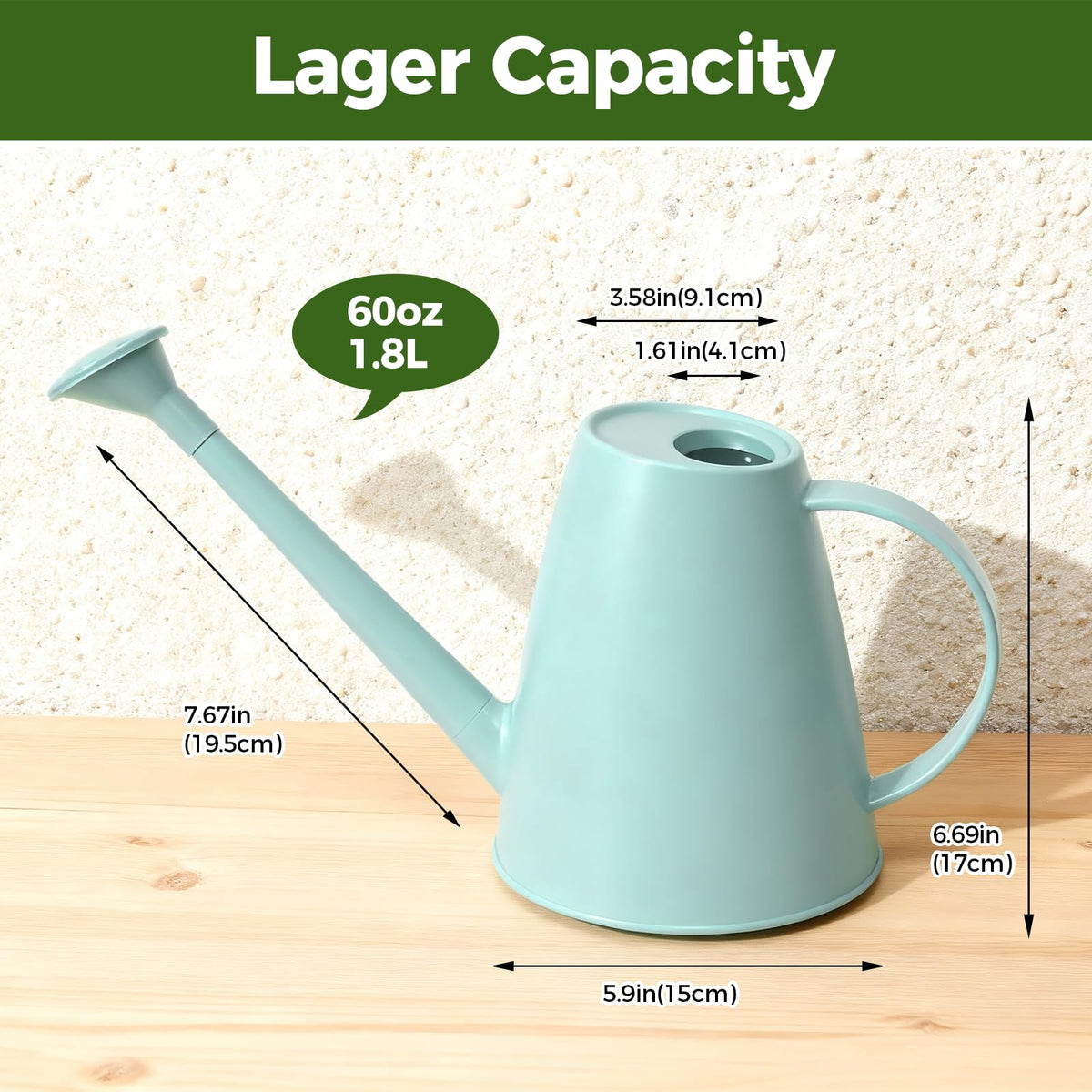 Bamworld Long Spout Watering Can, 1.8 L, Green