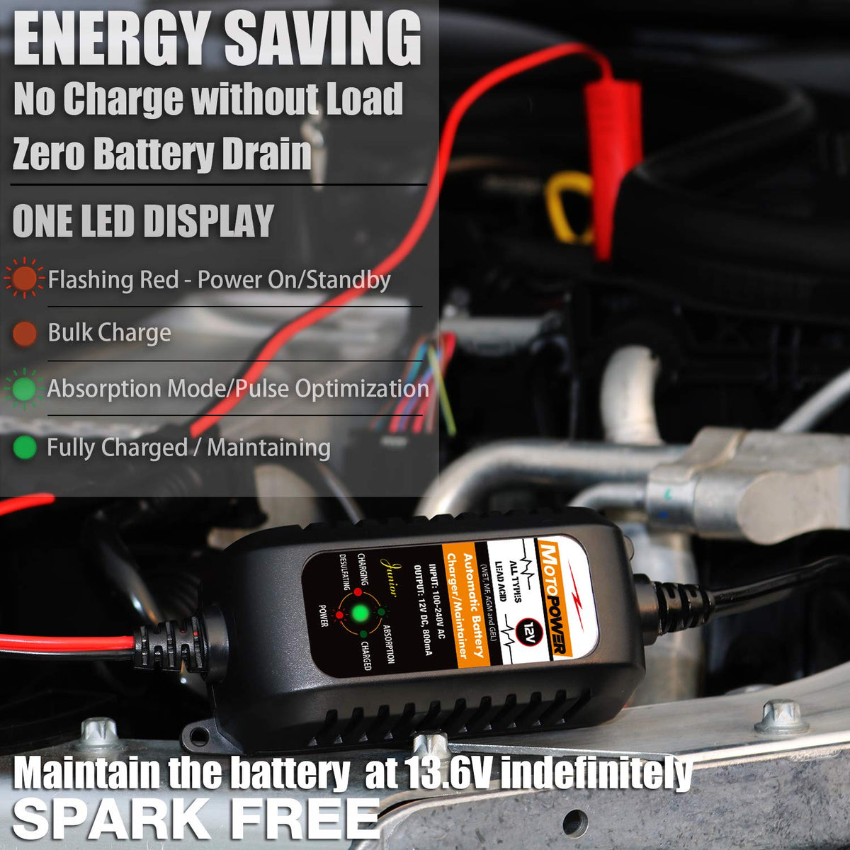 MOTOPOWER MP00205A 12V 800mA Battery Charger and Maintainer
