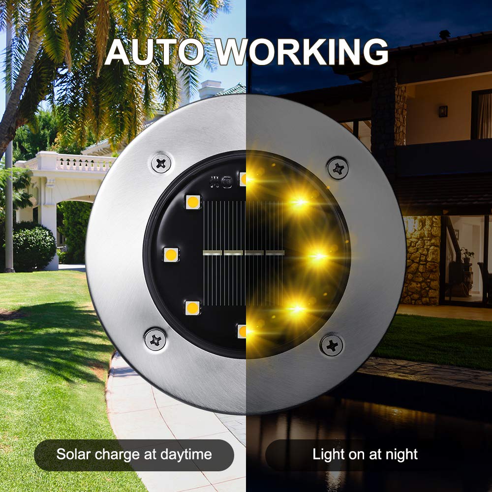 LYHOPE 8-LED Solar Ground Lights, 16-Pack, Warm White