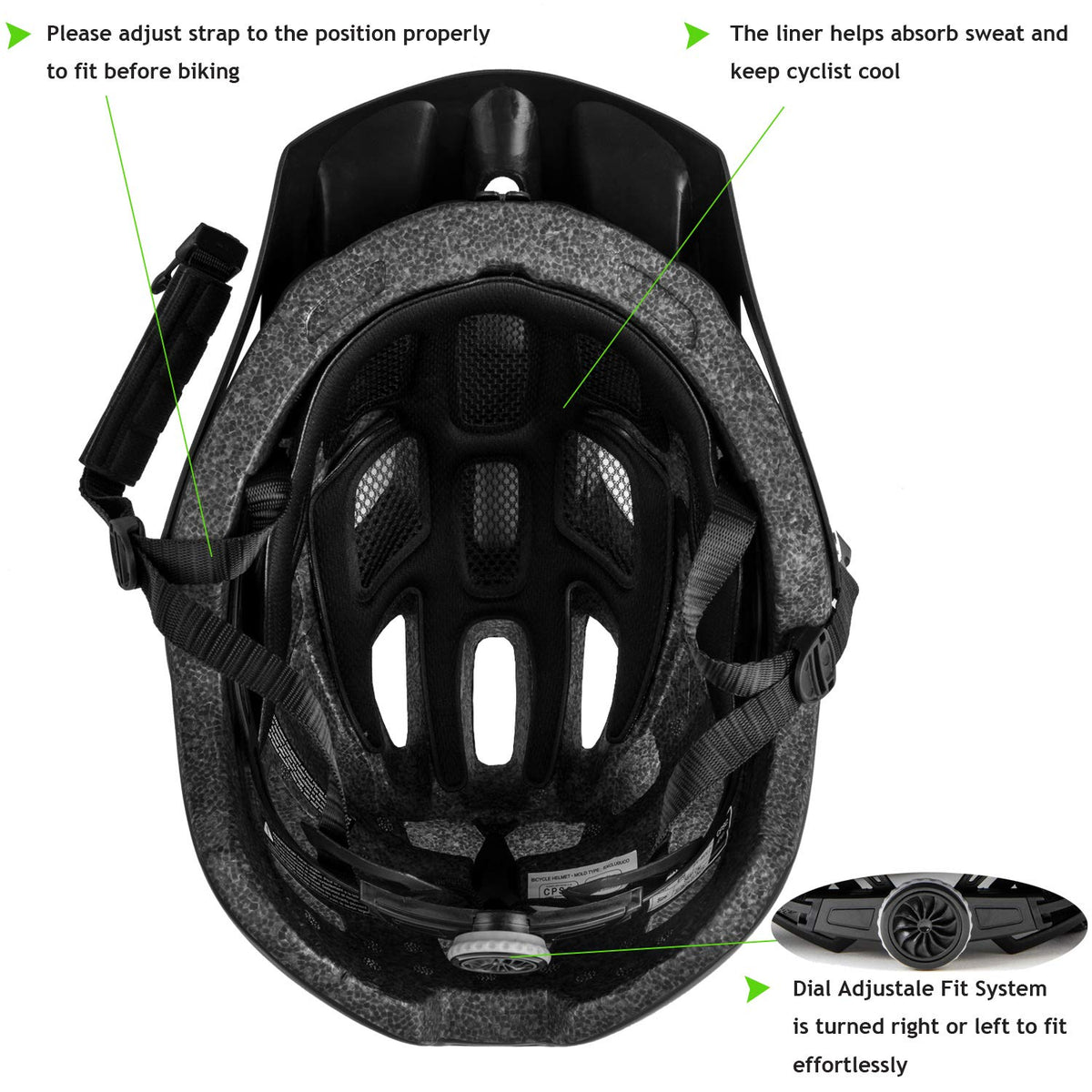 Exclusky Adjustable Mountain Bike Helmet, 56-61 cm