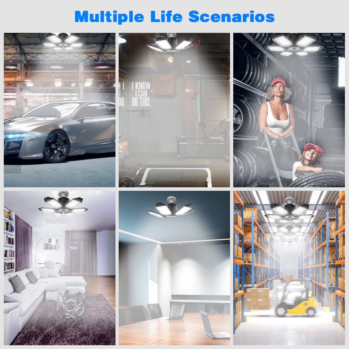 POLARPRA LED Garage Ceiling Lights with 6 Panels, 2-Pack