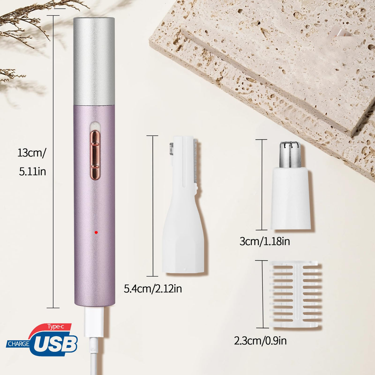 Yunmiss Rechargeable Nose and Ear Trimmer, Pink