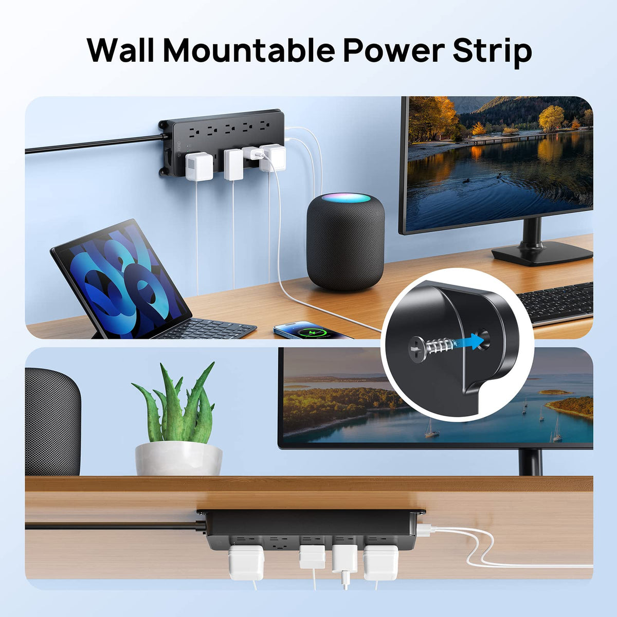 TROND Surge Protector Power Bar with 2 USB-C, 10 Outlets, 5 ft