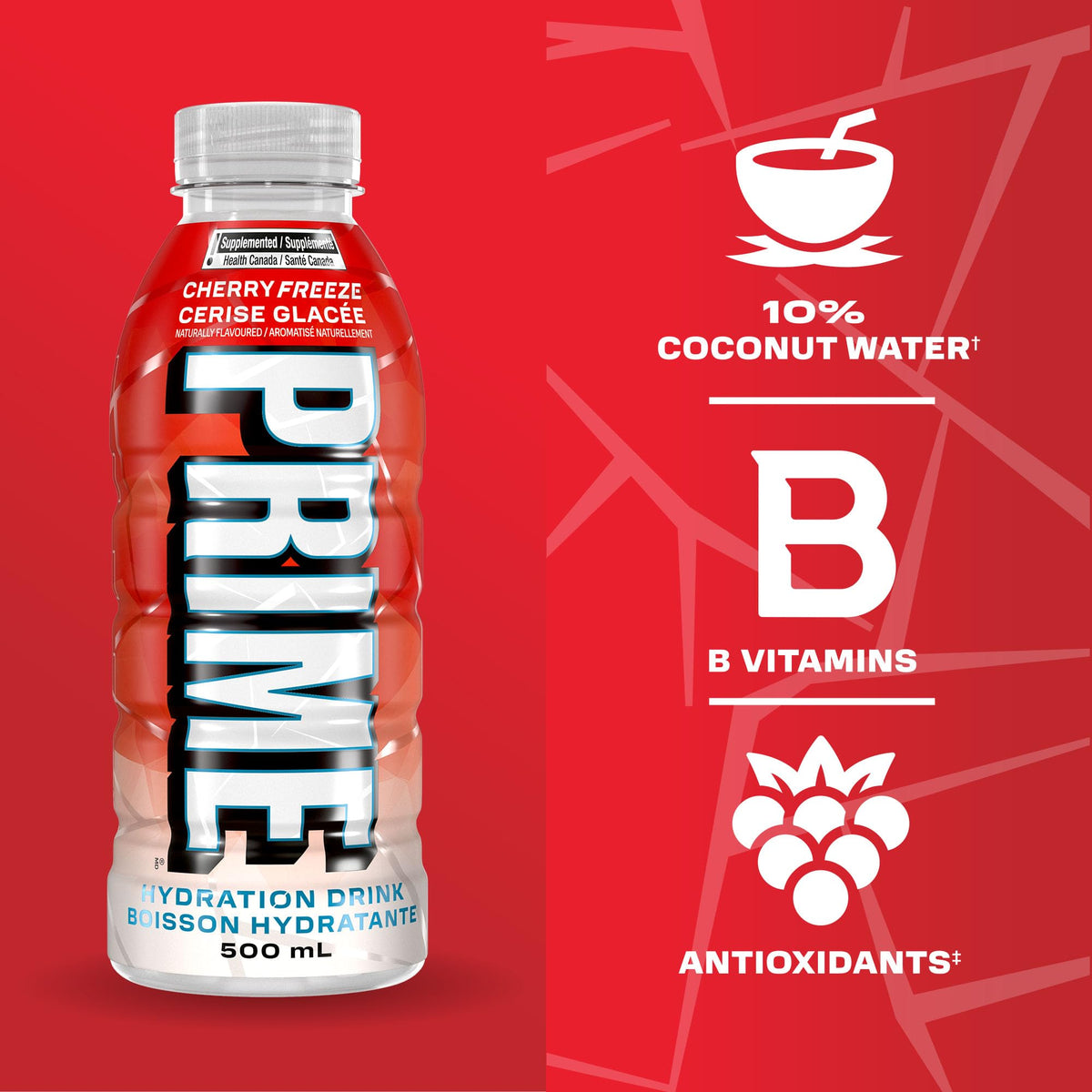PRIME Hydration Cherry Freeze Sports Drink, 12 x 500 mL