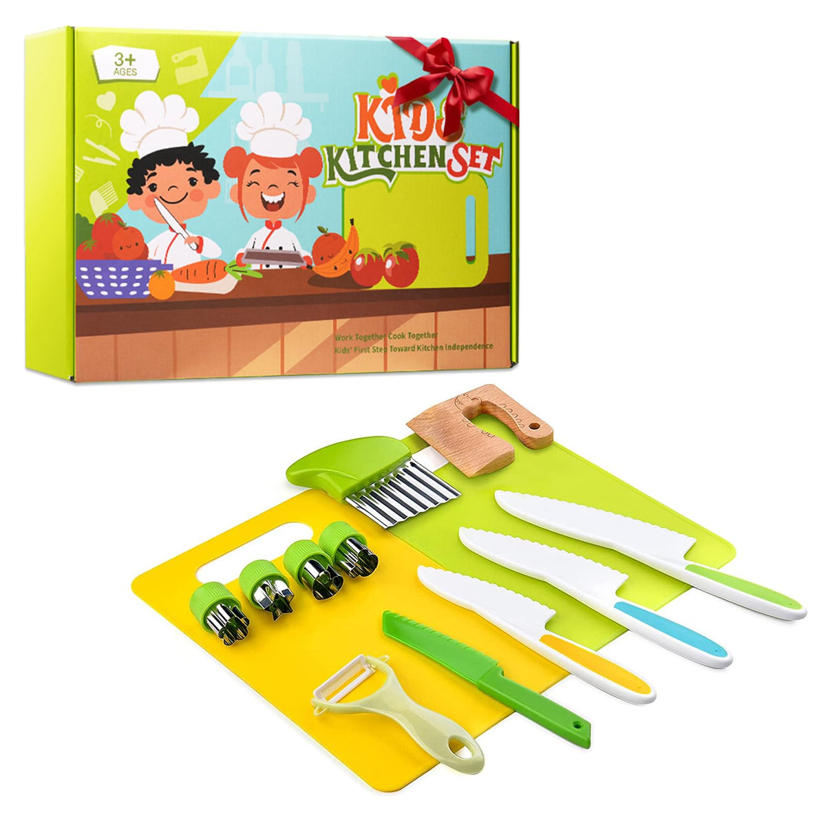Montessori Kids' Kitchen Tools Set with Safe Knives, 13 Pieces