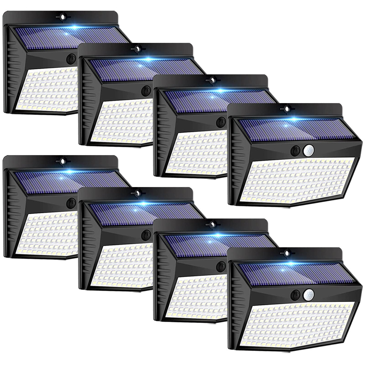 Peasur 138-LED Solar Motion Sensor Wall Lights, 8-Pack, Black