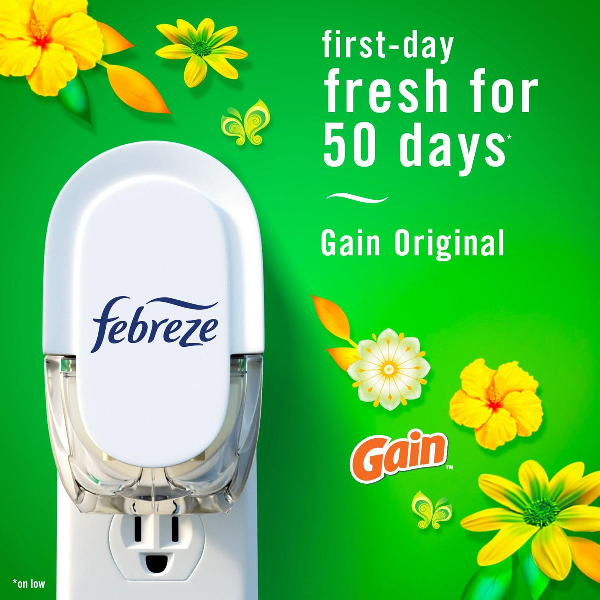 Febreze Plug In Starter Kit, Gain Original (Warmer + 4 Refills)