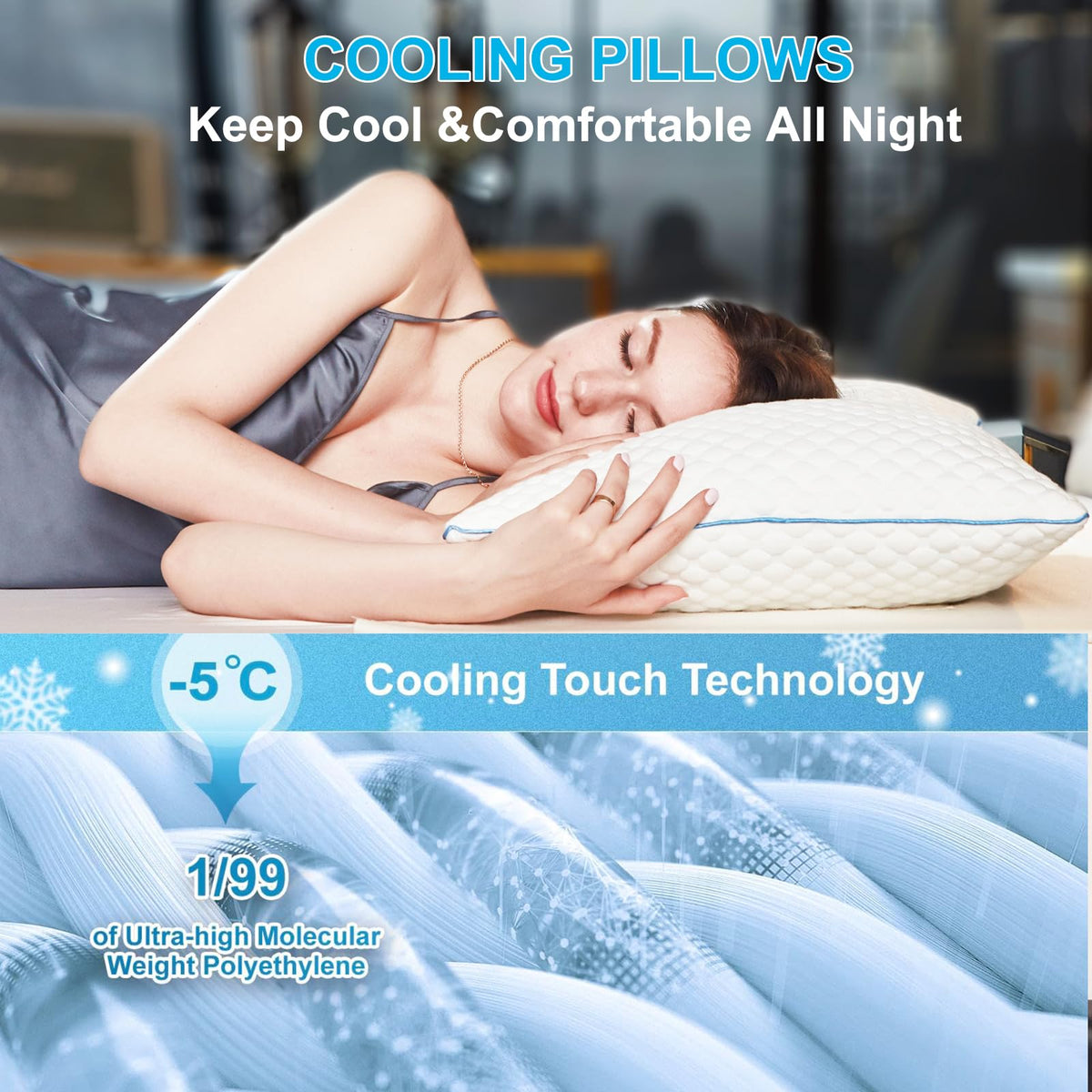 VVZ Cooling Shredded Memory Foam Pillows, Queen Size, 2 Pack