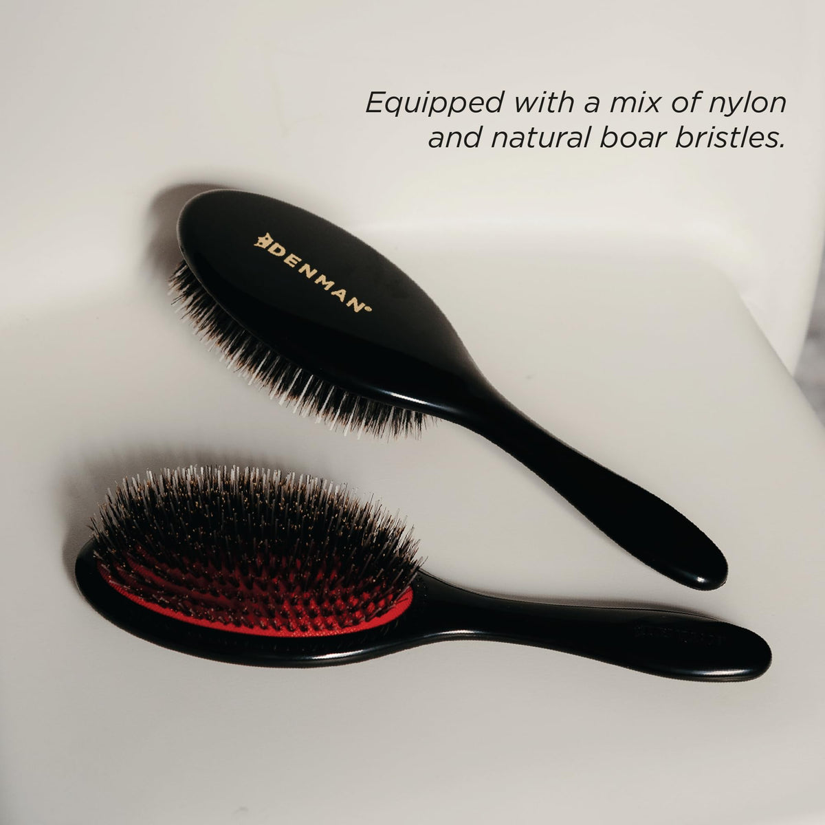 Denman Cushion Hair Brush, Medium, Boar Bristles, Black, P081M
