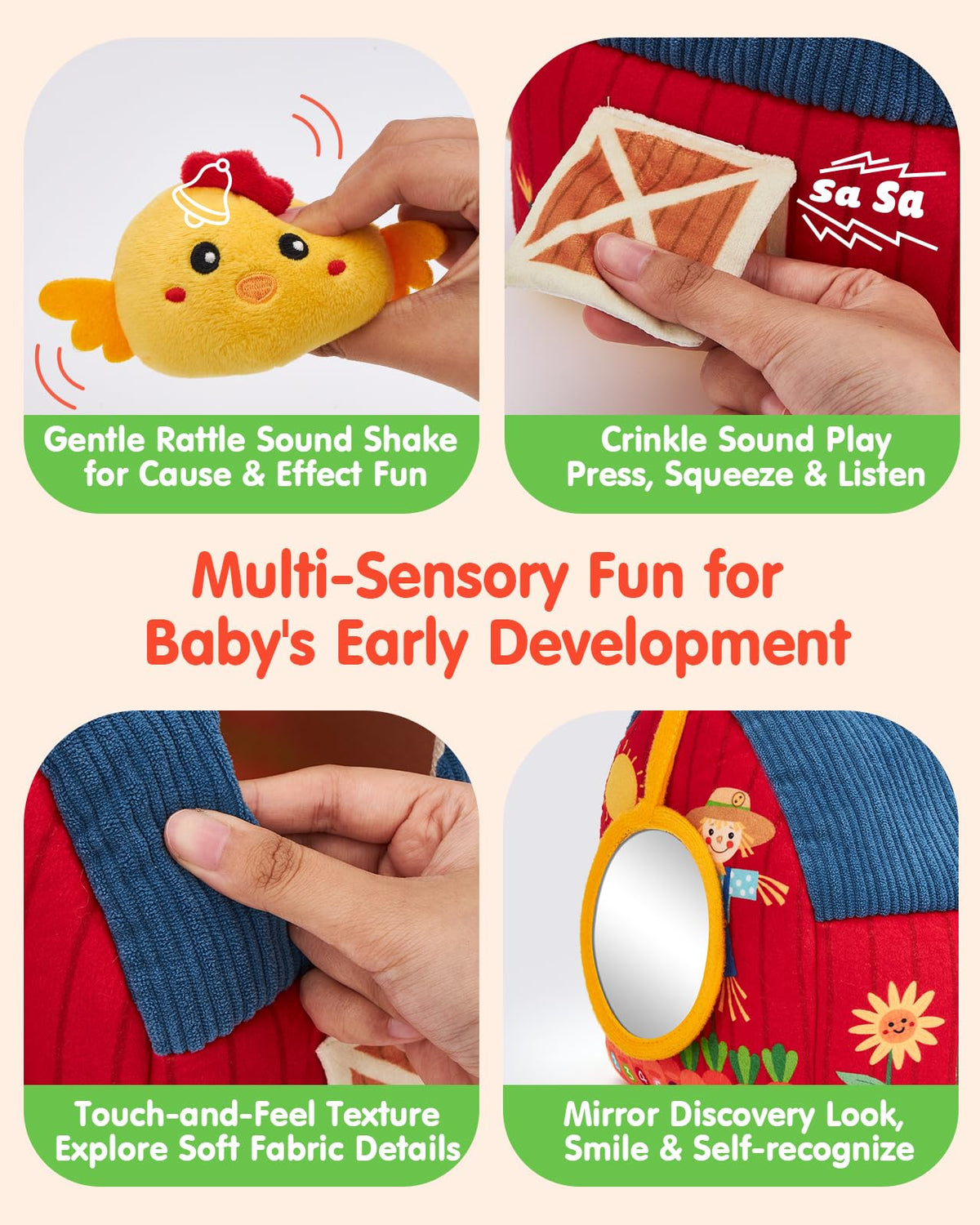 Hahaland Montessori Baby Toy Surprise Barn with Stuffed Animals