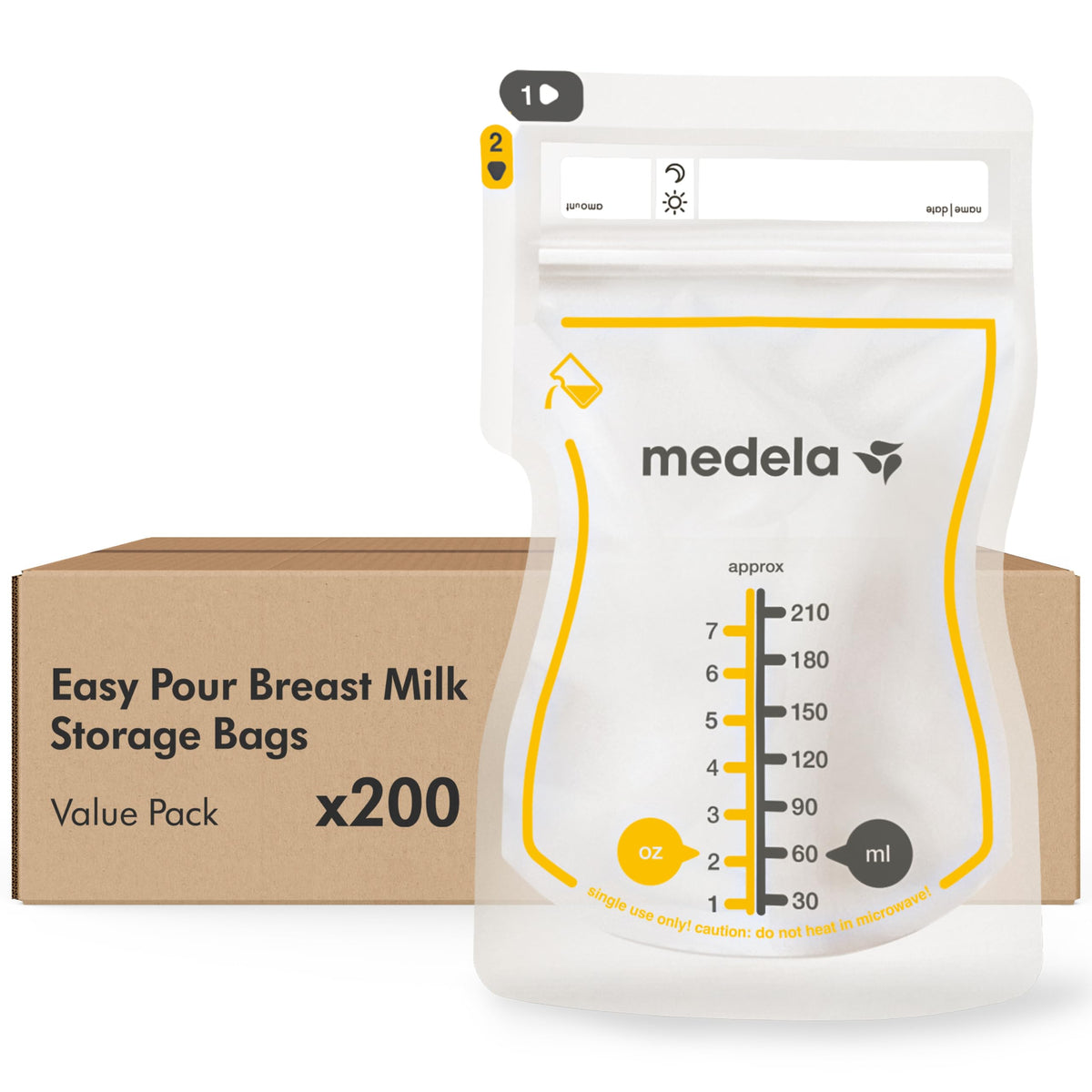 Medela Easy Pour Breast Milk Storage Bags, 210 ml, 200 Count