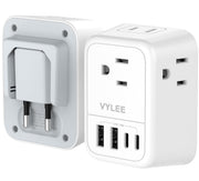 VYLEE Travel Plug Adapter, 4 AC Outlets, 4 USB Ports (2 USB C), 1 Pack