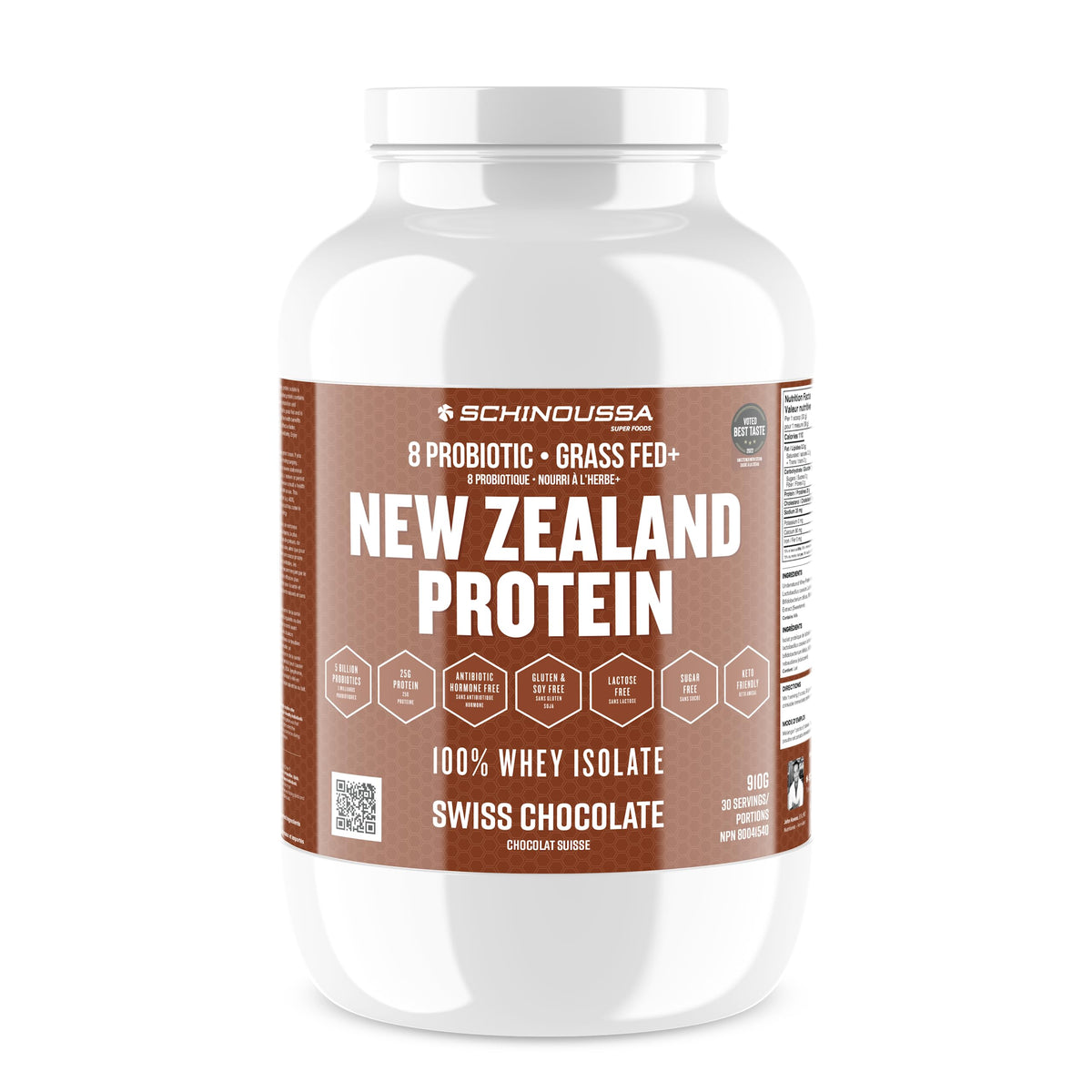 Schinoussa New Zealand Whey Protein Isolate, Swiss Chocolate, 910 g