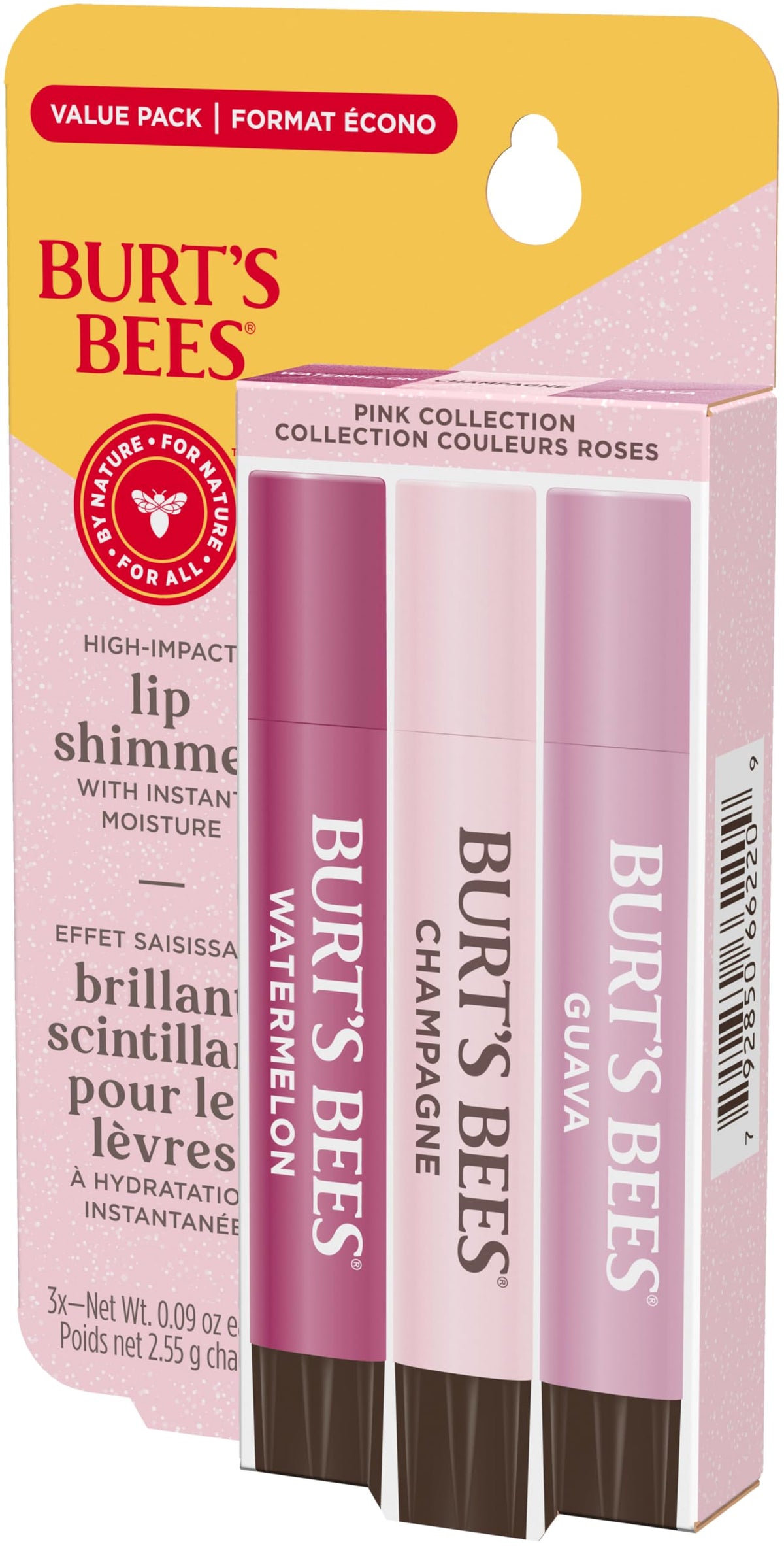 Burt's Bees Lip Shimmer, Champagne, Watermelon, Guava, 3 Pack