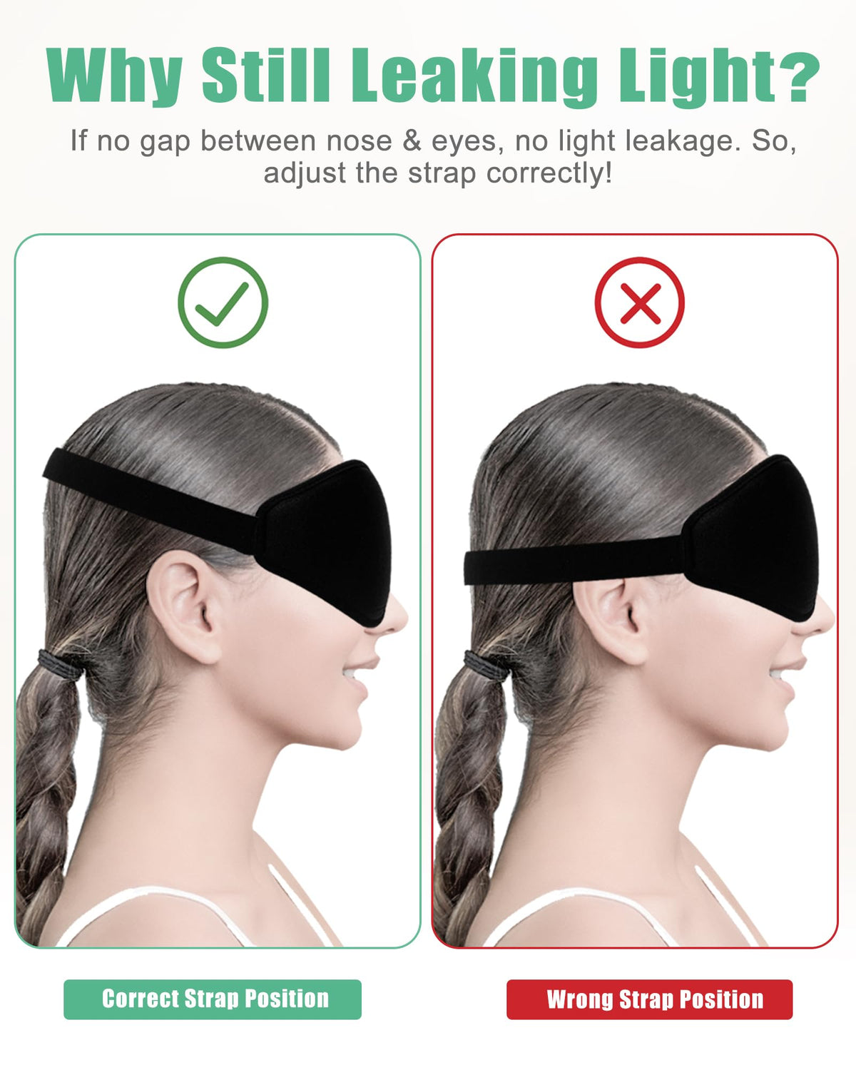 Blackout Sleep Mask for Women and Men, 2 Pack, Black and Pink