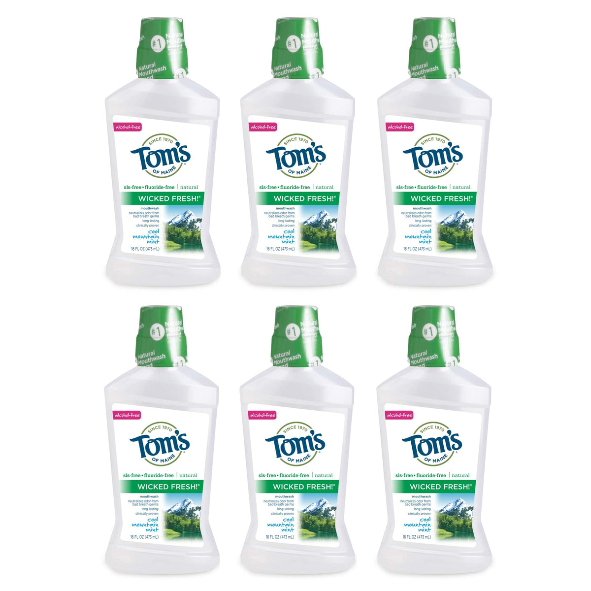 Tom's of Maine Wicked Fresh! Mouthwash, Cool Mountain Mint, 6 x 473 ml