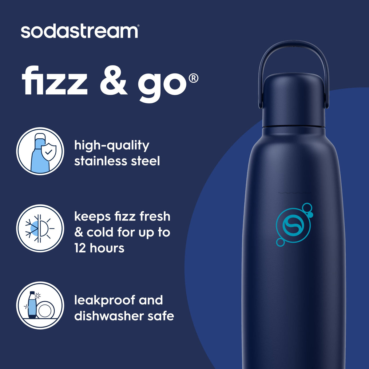 SodaStream Fizz and Go Cool Bottle, Blueberry, 0.9L