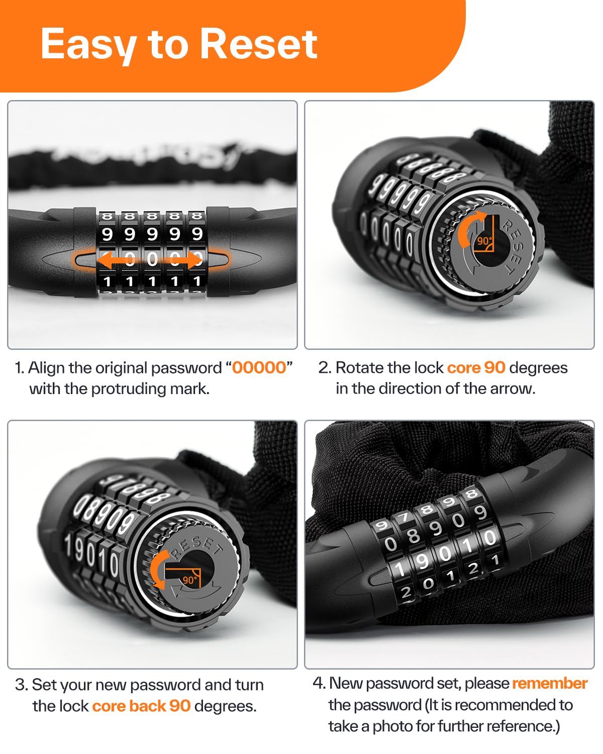 5-Digit Resettable Combination Bike Chain Lock