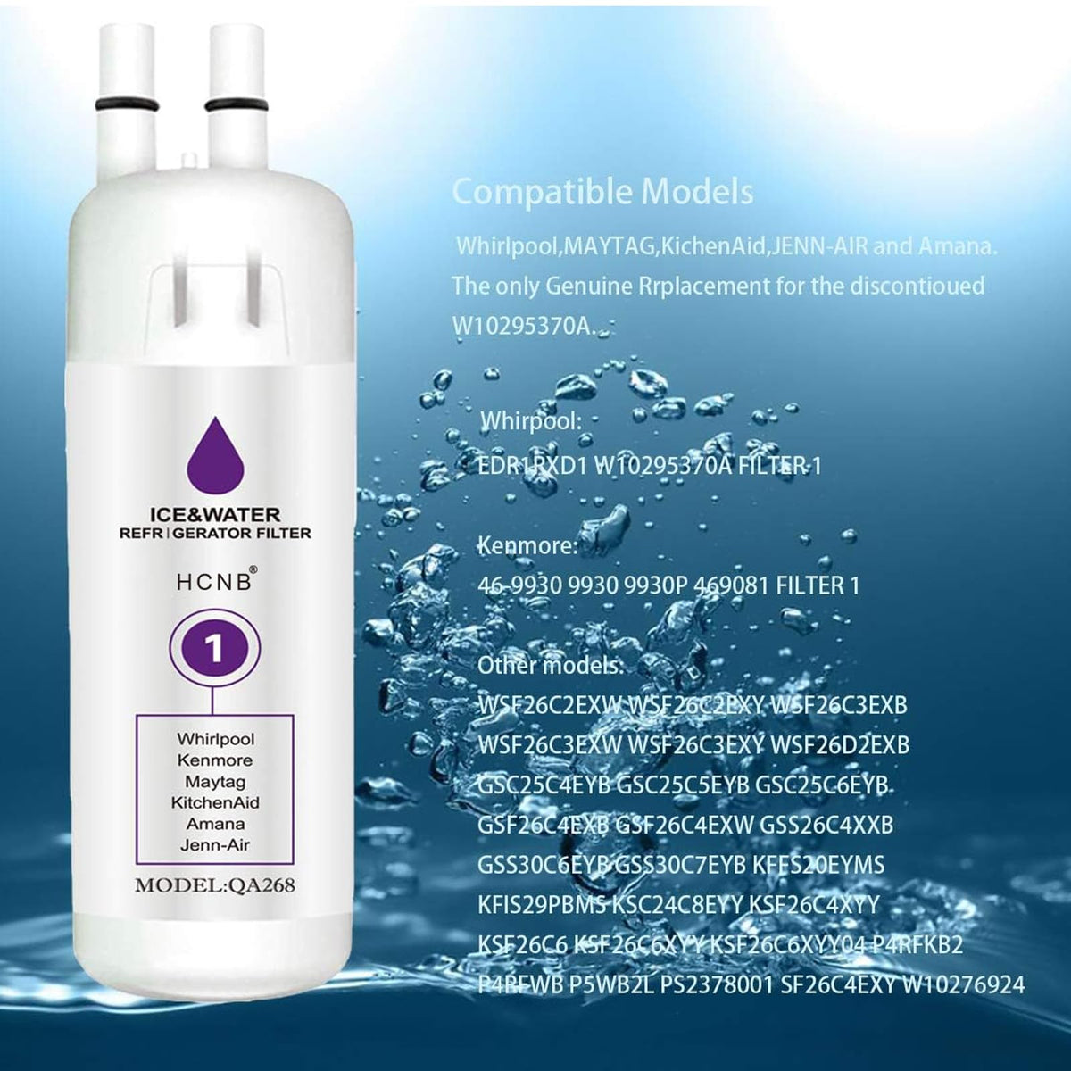 HCNB Refrigerator Water Filter for Whirlpool W10295370A, 3 Pack