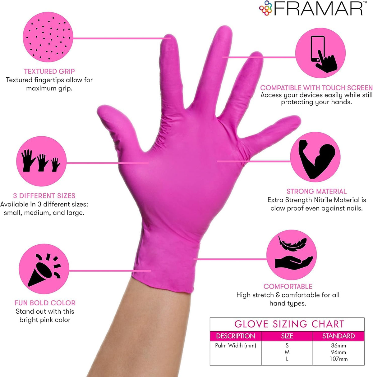 FRAMAR Pink Nitrile Disposable Gloves, Small