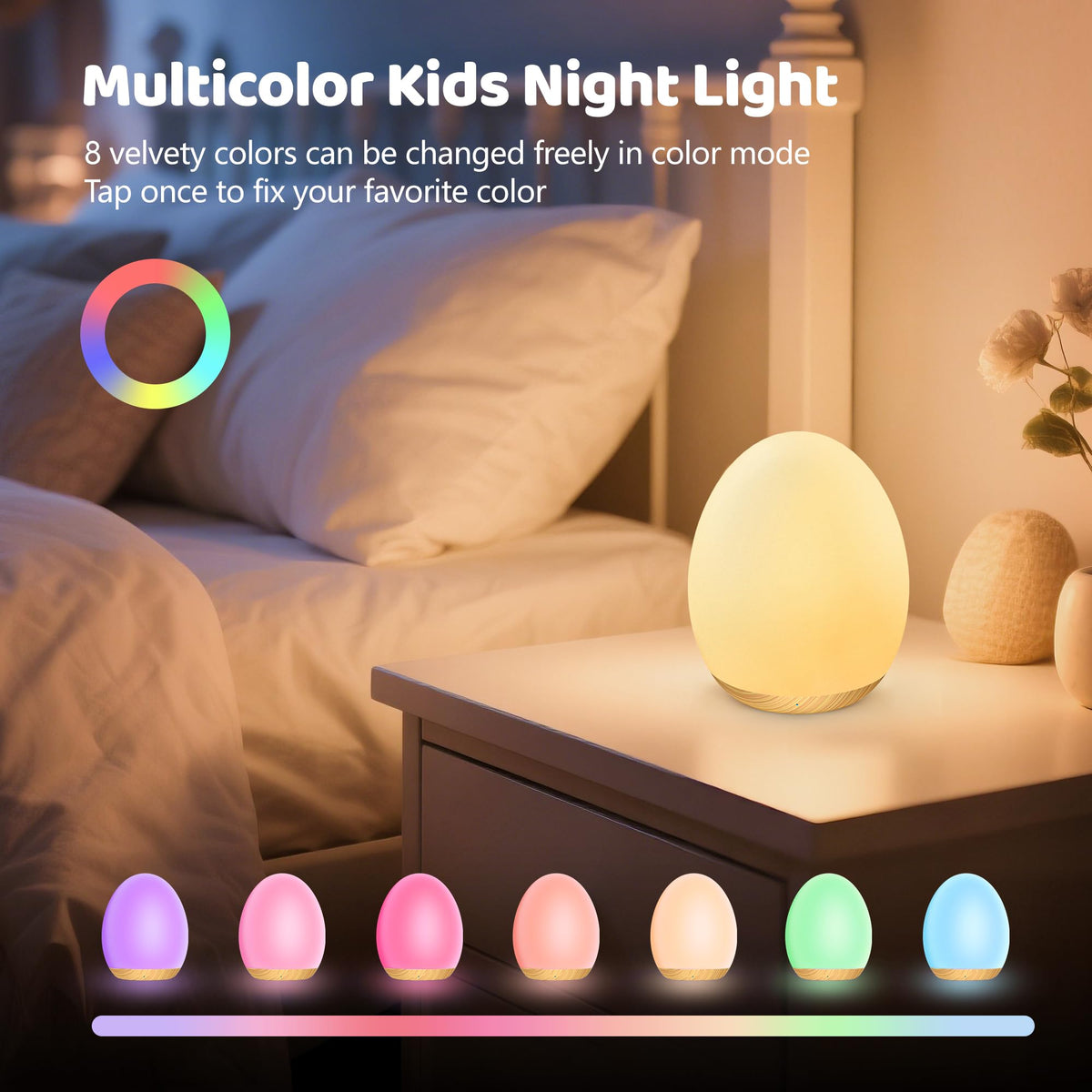 MediAcous Rechargeable Kids' Night Light with Timer, Wood Grain