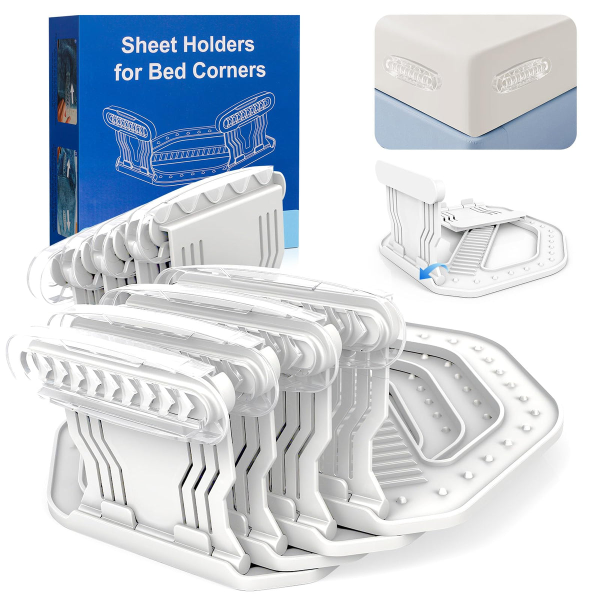 AMOVO Bed Sheet Holders, White, 4 Pack