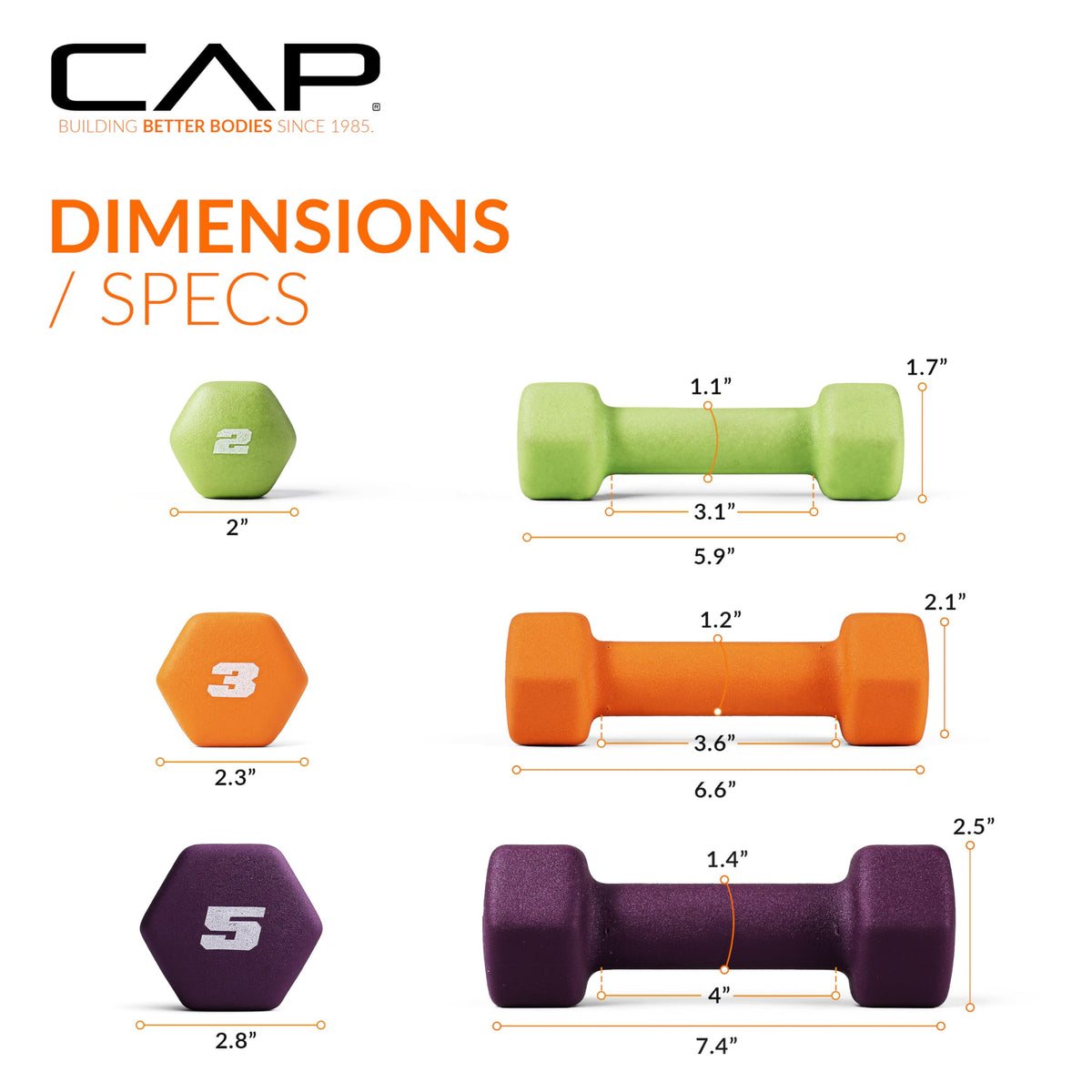 CAP Barbell 20 lb Neoprene Dumbbell Set with Rack, 2, 3, 5 lb Pairs