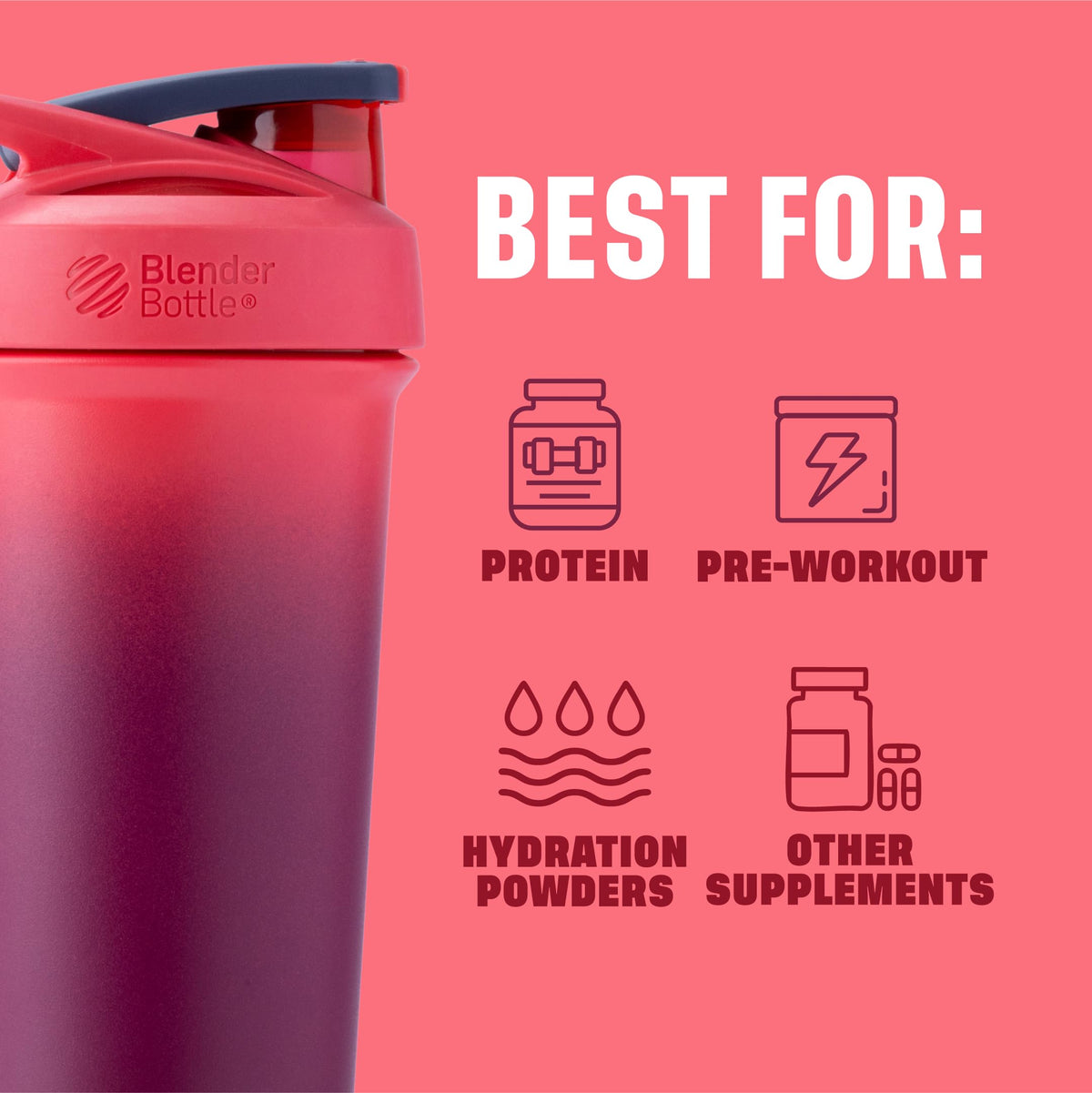 BlenderBottle Strada Insulated Shaker Cup, 25oz, Sangria Ombre