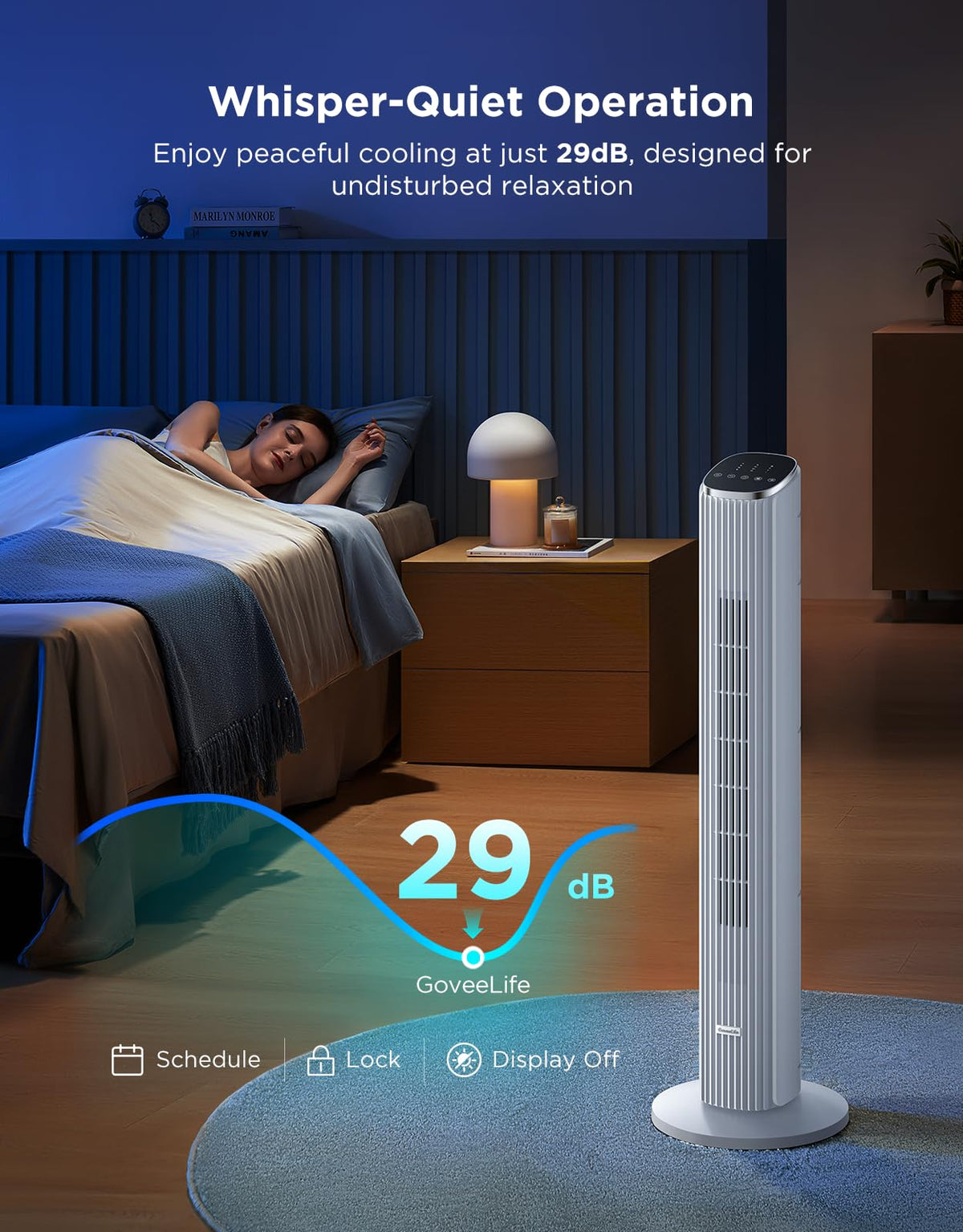 GoveeLife White Tower Fan for Bedroom