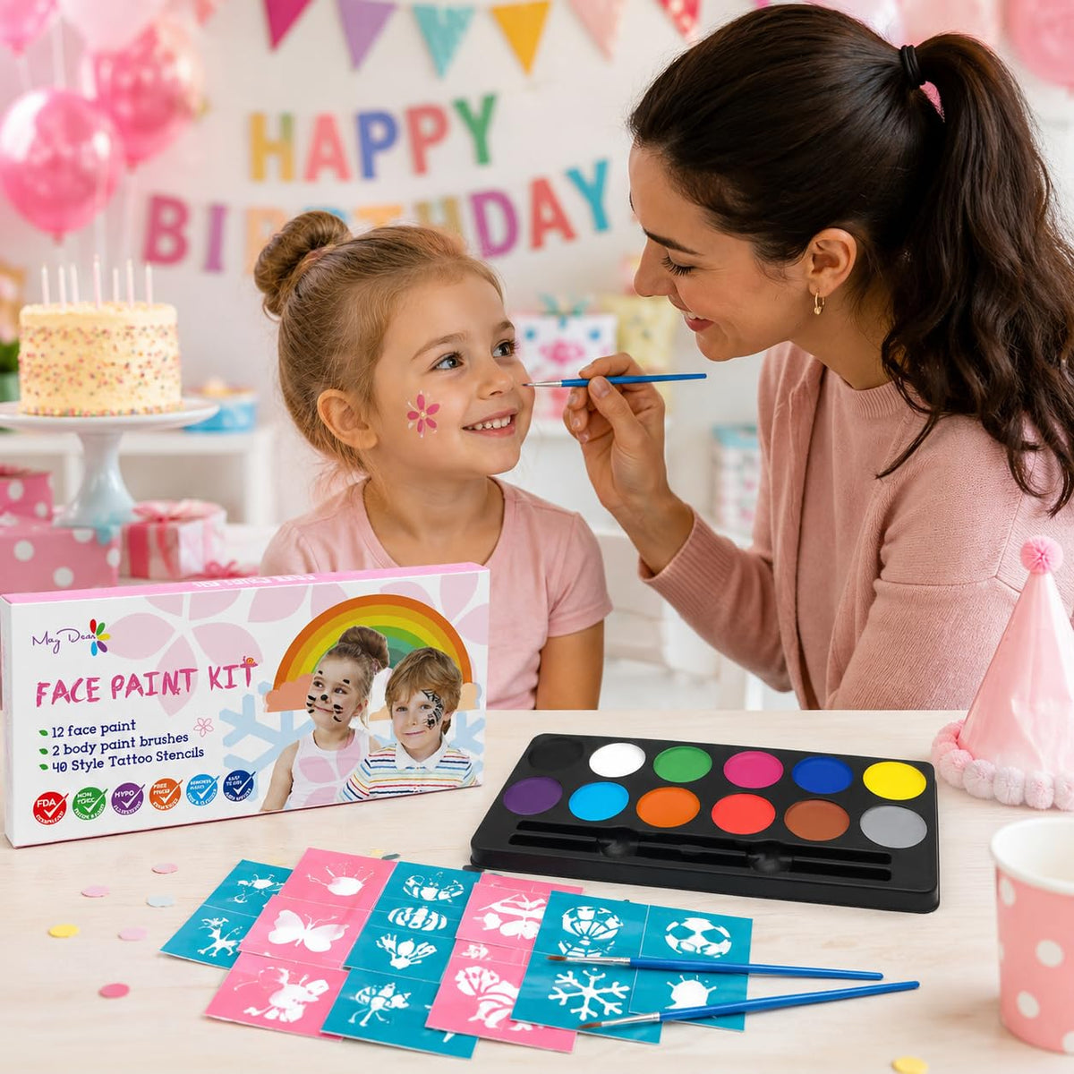 Maydear Water-Based Face Painting Kit for Kids, 12 Colors, Matte