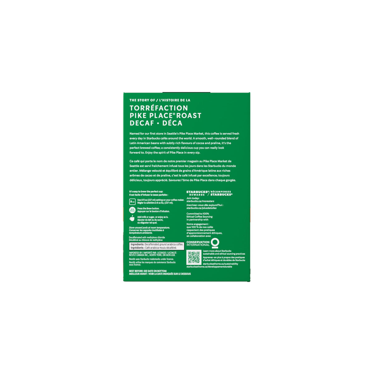 Starbucks Pike Place Decaf Medium Roast K-Cup Pods, 288 g