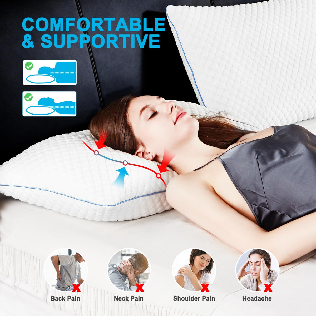 VVZ Cooling Shredded Memory Foam Pillows, Queen Size, 2 Pack