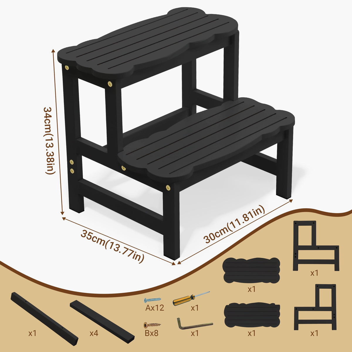 COSYLAND Bamboo Two Step Stool for Kids, 300 lbs, Black