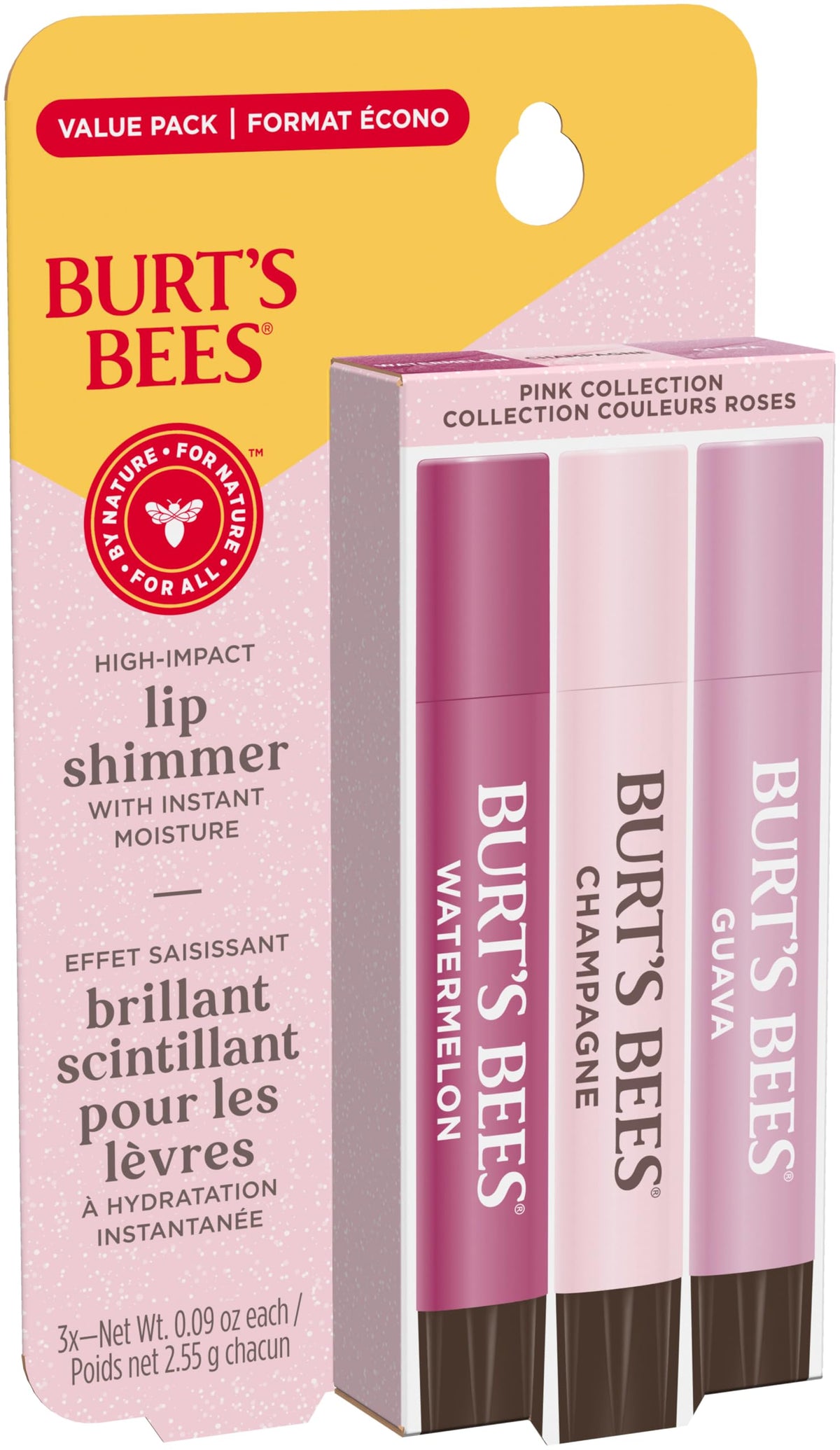 Burt's Bees Lip Shimmer, Champagne, Watermelon, Guava, 3 Pack