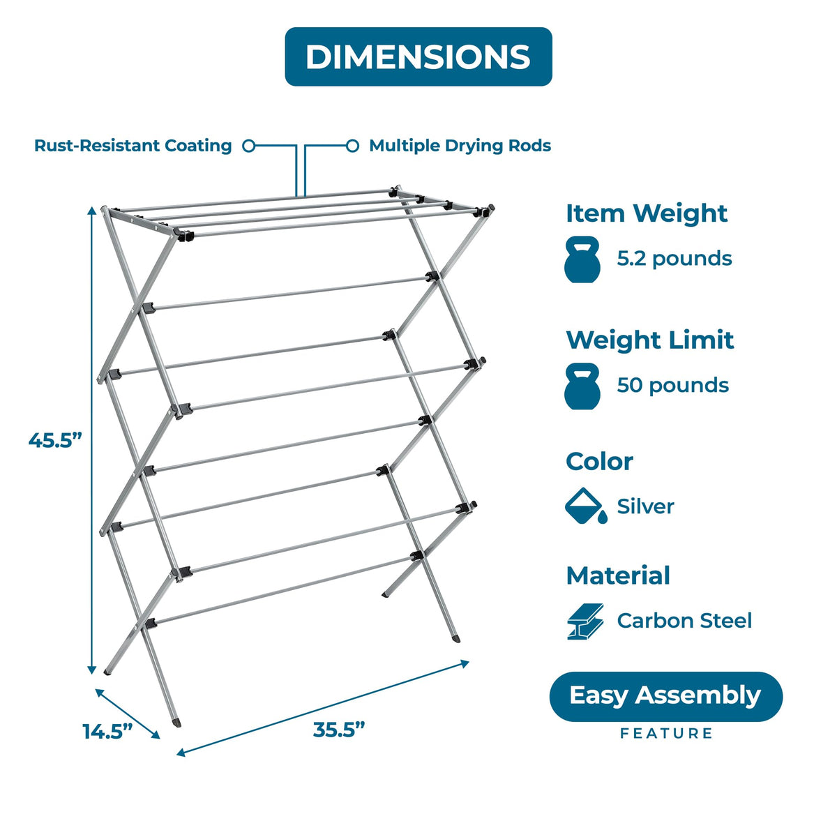 Honey-Can-Do Collapsible Clothes Drying Rack DRY-09066, 50 lbs