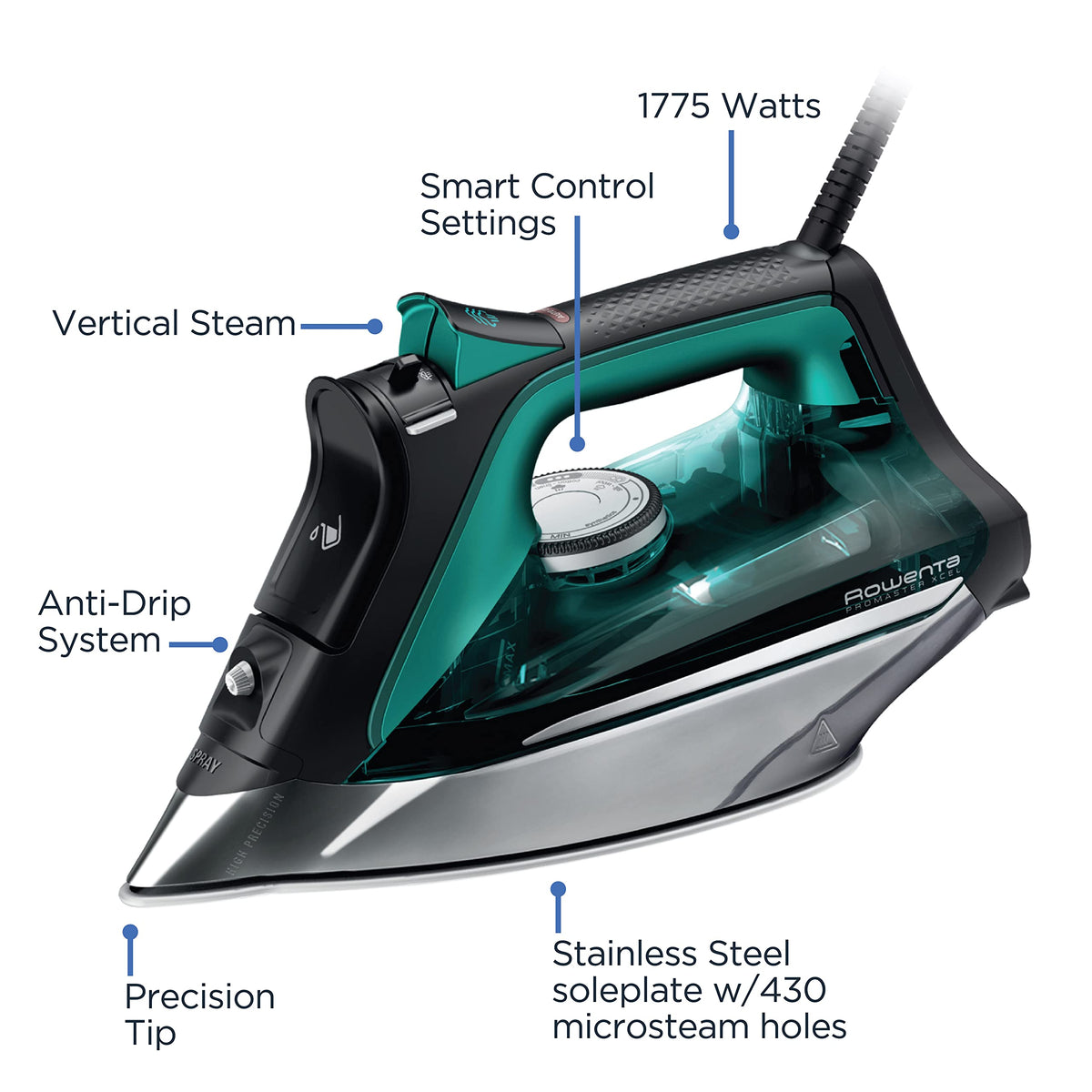 Rowenta Pro Master Steam Iron, 1775 W, DW8360, Black and Blue