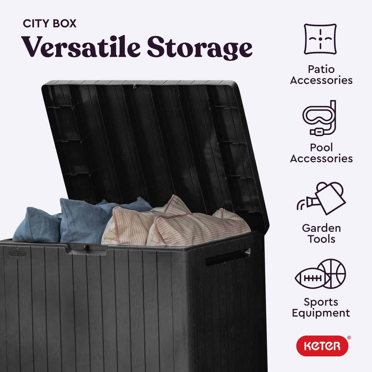 Keter City Outdoor Storage Box and Patio Side Table, 30 Gal