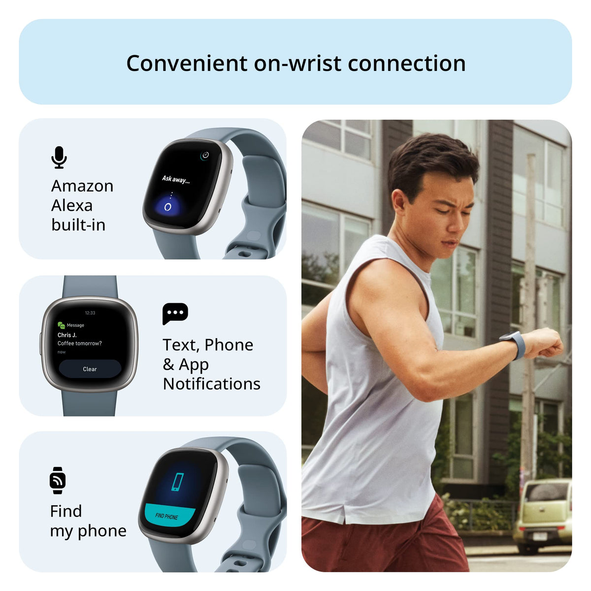 Google Fitbit Versa 4 Fitness Smartwatch, Waterfall Blue/Platinum