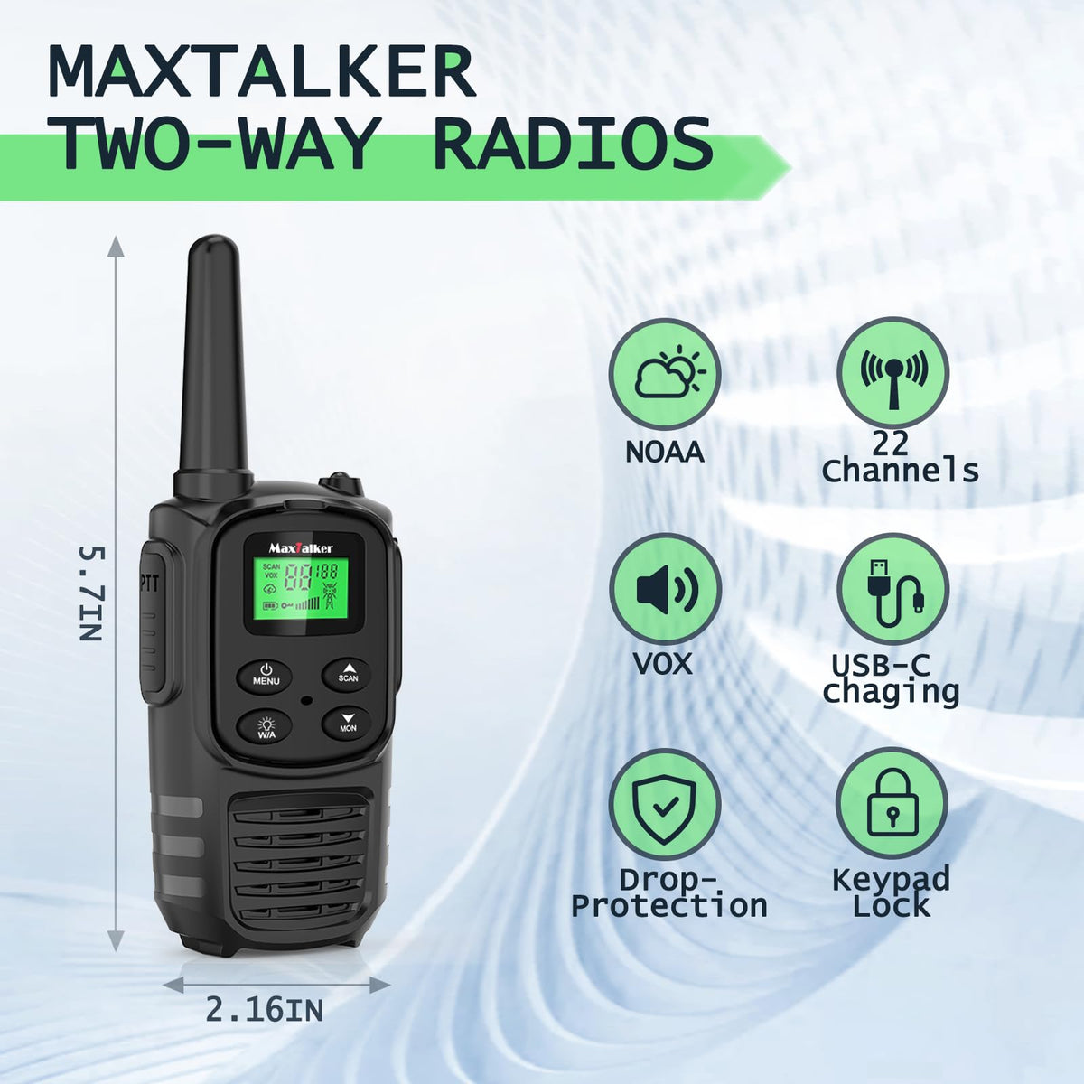 MT10 Rechargeable Long Range FRS Walkie Talkies (2 Pack)