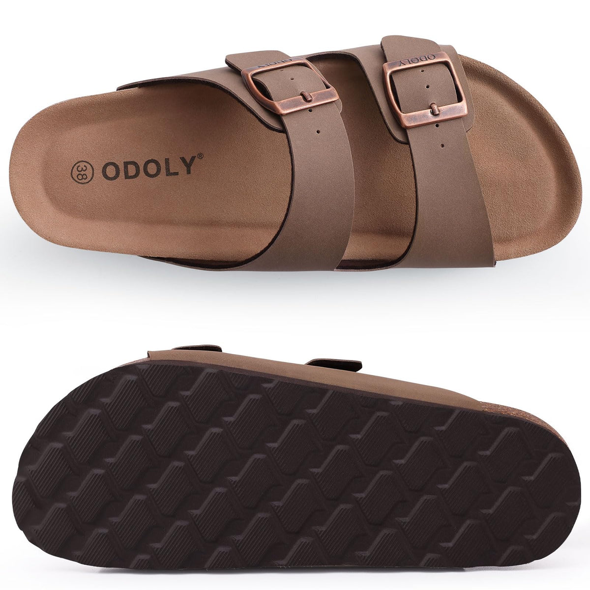 ODOLY Cork Footbed Slide Sandals, Brown, 39 (W 8-8.5 / M 6.5-7)
