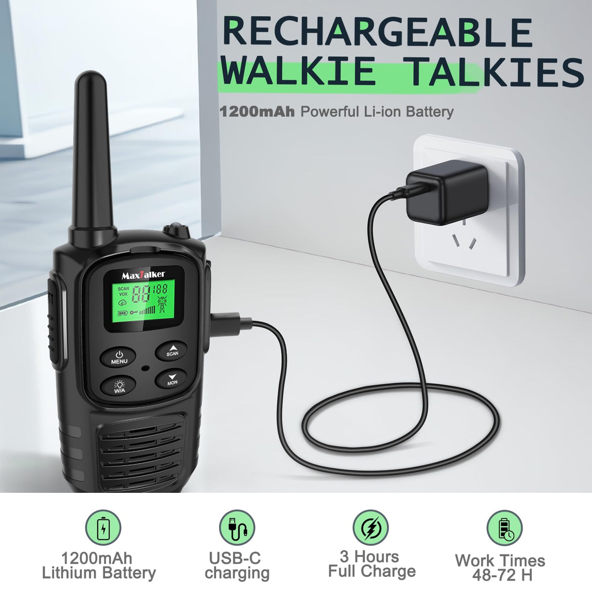 MT10 Rechargeable Long Range FRS Walkie Talkies (2 Pack)