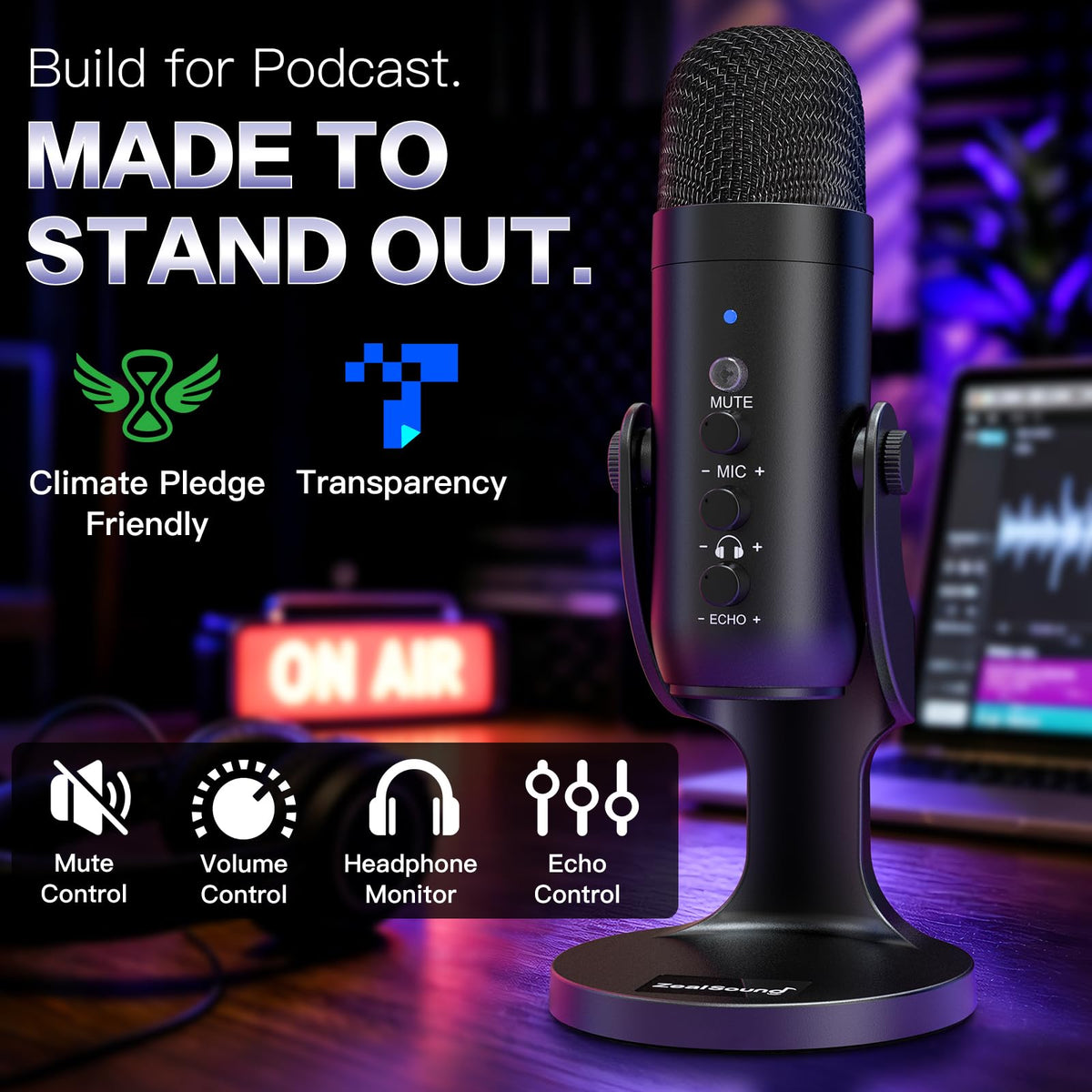 ZealSound K66 USB Podcast Microphone with Noise Reduction