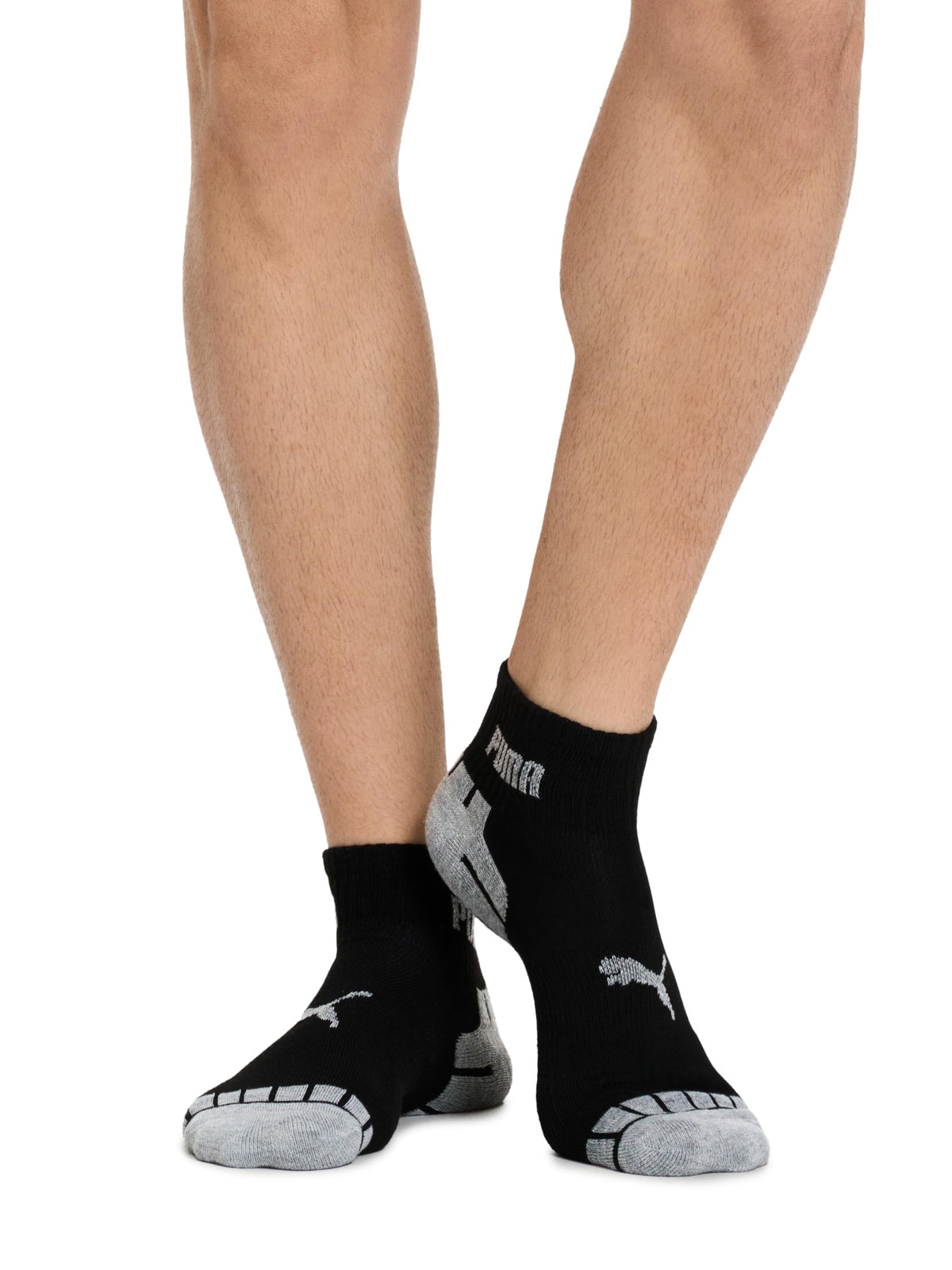Puma Men's Athletic Cushioned Quarter Crew Socks, Black/Grey, 8 Pack