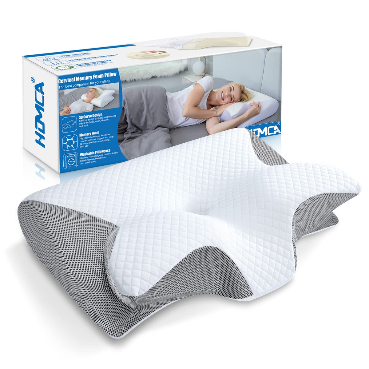 HOMCA Memory Foam Cervical Pillow, Gray