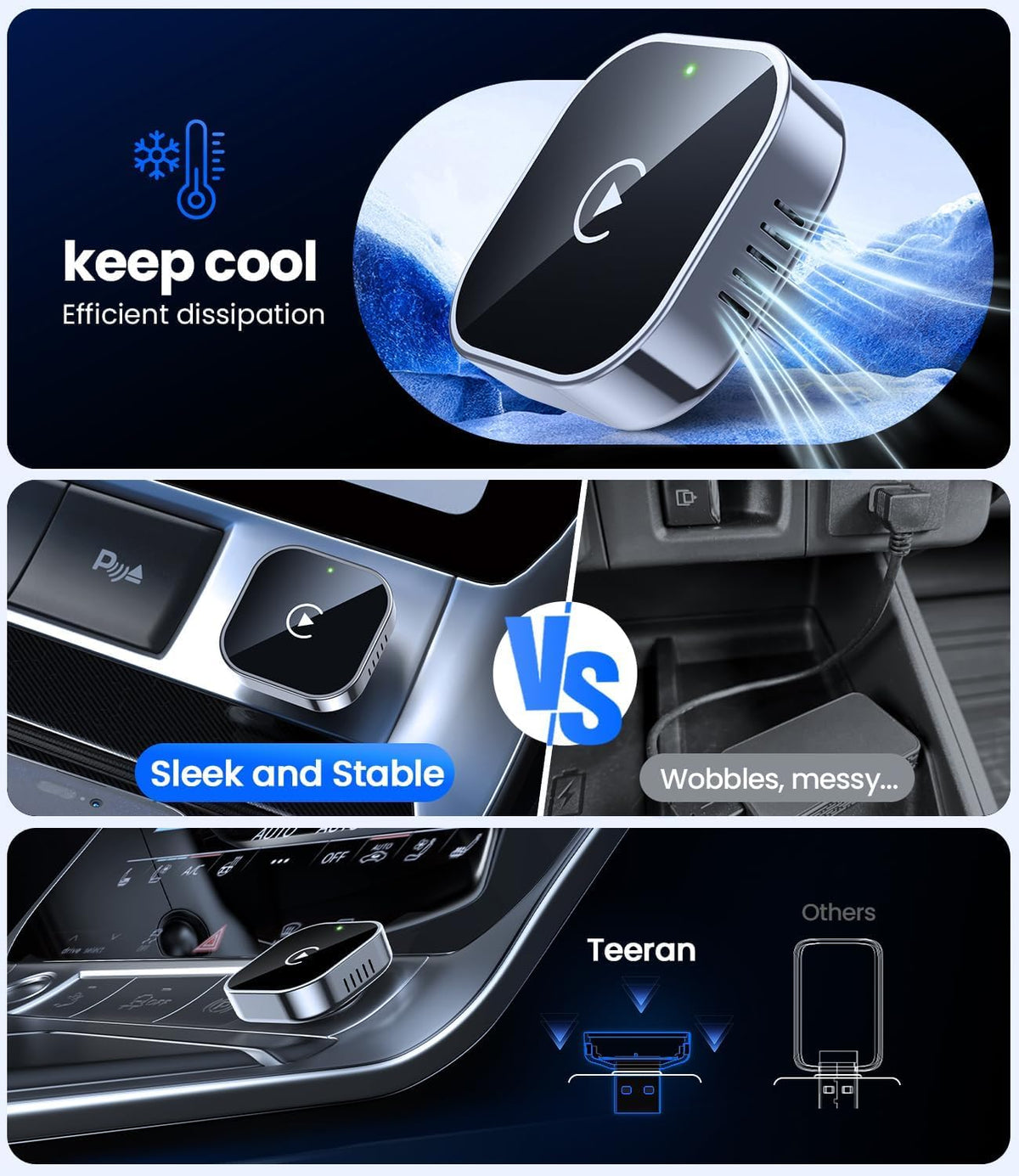 Teeran Mini Wireless CarPlay Adapter for iPhone, USB and USB-C