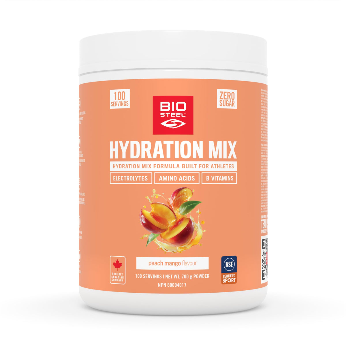 BioSteel Zero Sugar Hydration Mix, Peach Mango, 100 Servings